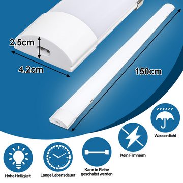 Clanmacy Außen-Deckenleuchte LED Feuchtraumleuchte Feuchtraumlampe Röhre IP65 150 cm