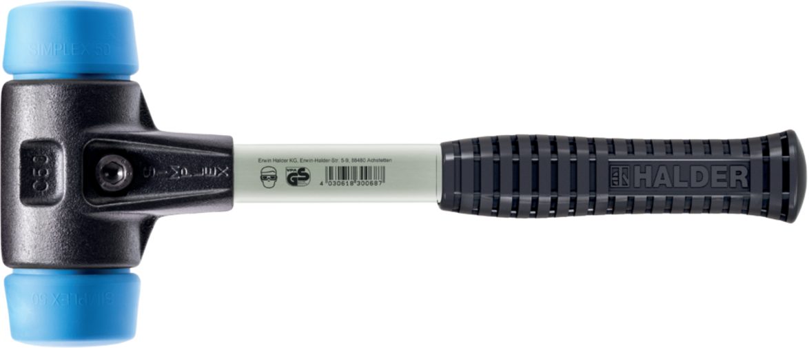 Halder KG Hammer Halder-SIMPLEX-Schonhammer mit verstärktem TE-Gehäuse und Fiberglasstiel, Ø 80 mm