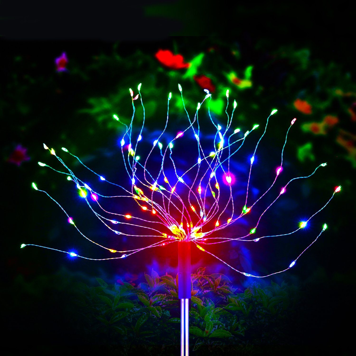 oyajia LED Solarleuchte 1/2/4x 120 LEDs Solarlampe Feuerwerk Lichter, 2 Modi LED Lichterkette, LED fest integriert, bunt, IP65 Wasserdicht Solar-Gartenleuchten, Weg Rasen Garten Dekor Lampe 1 Stück