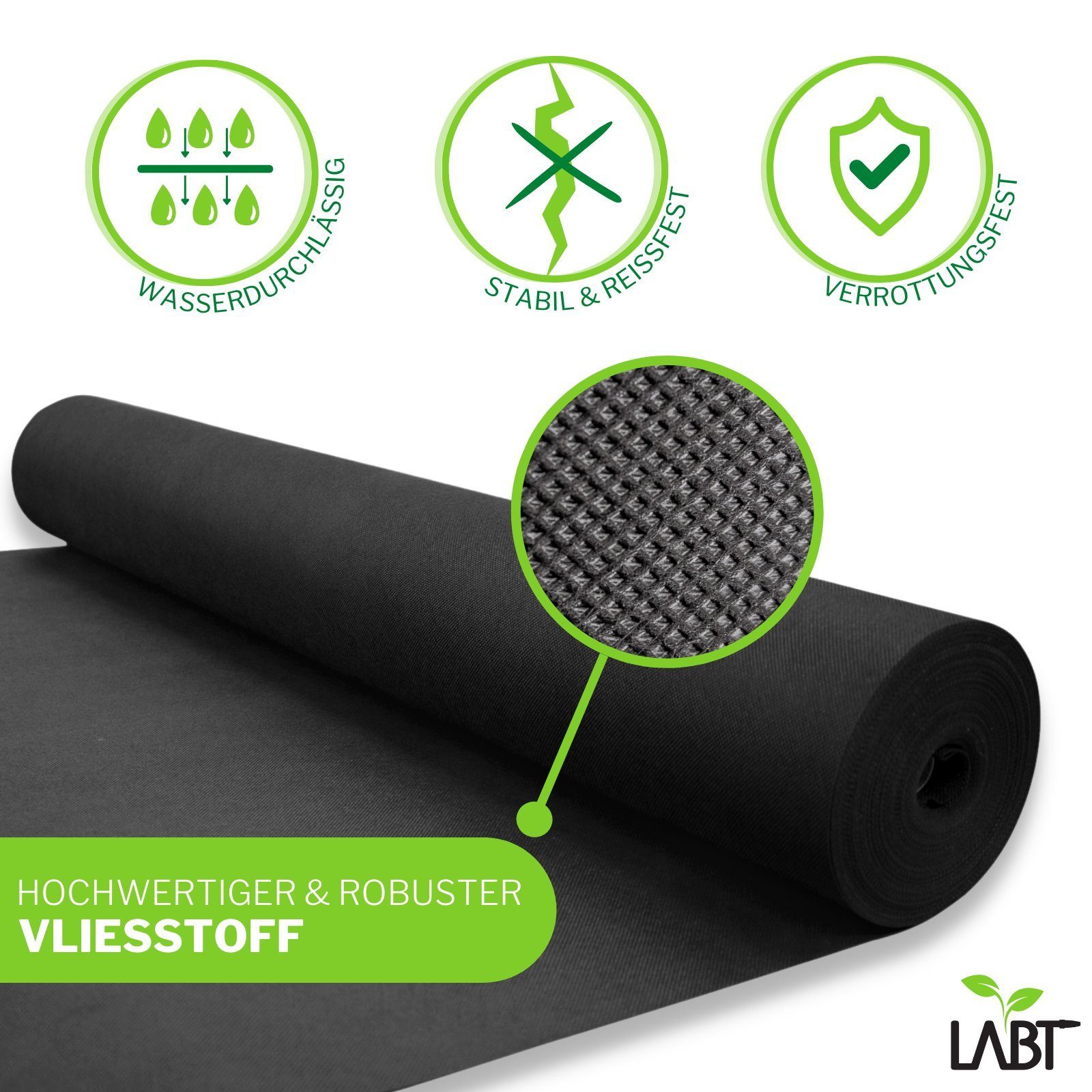 LABT Unkrautvlies Unkrautvlies LABT® Gartenvlies 1m x 20m mit Erdankern 150g/m² stark – Bild 3 von 5