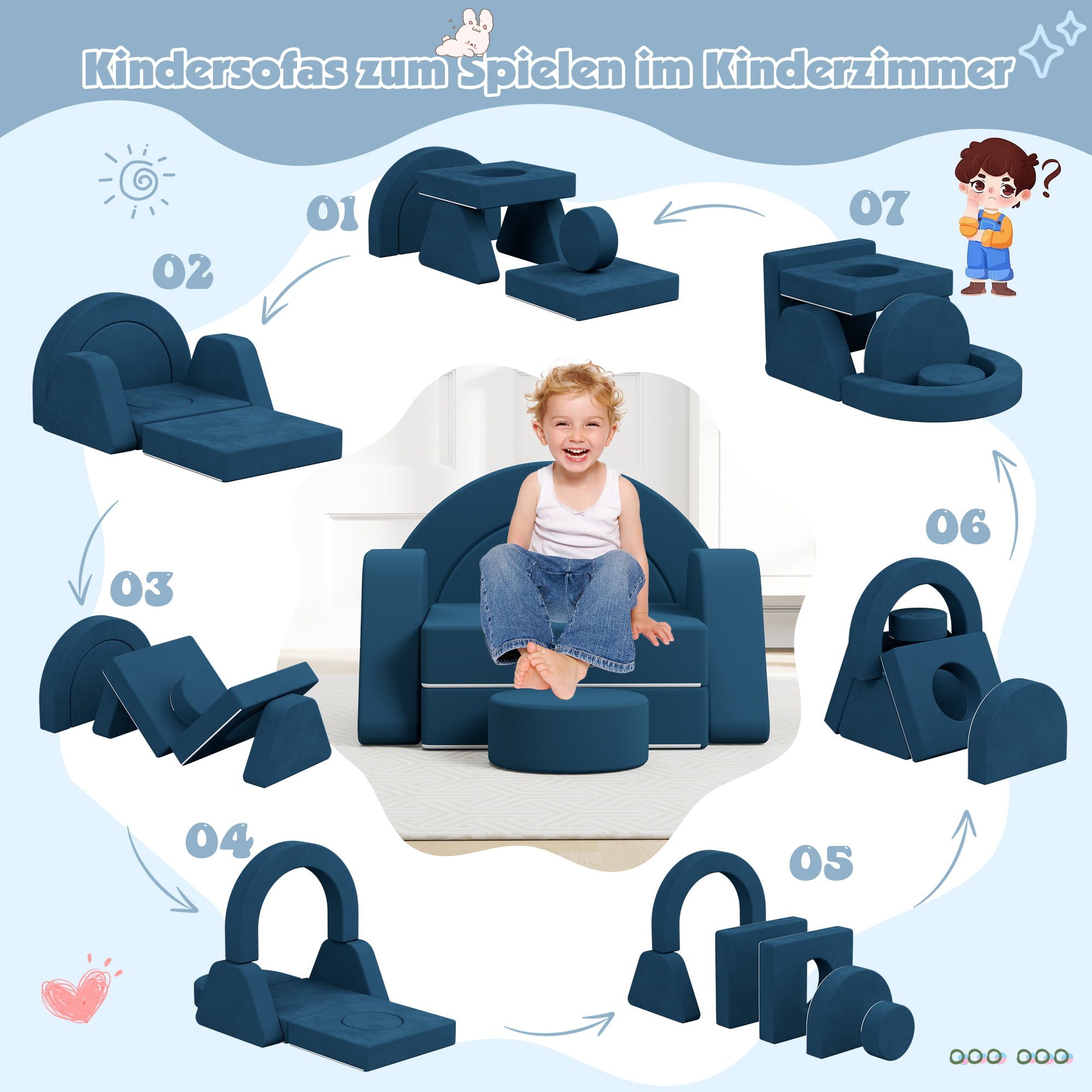 radelldar Kindersofa Modulare Spielsofa, 7 Teile, aus Schaumstoff für Kinde günstig online kaufen