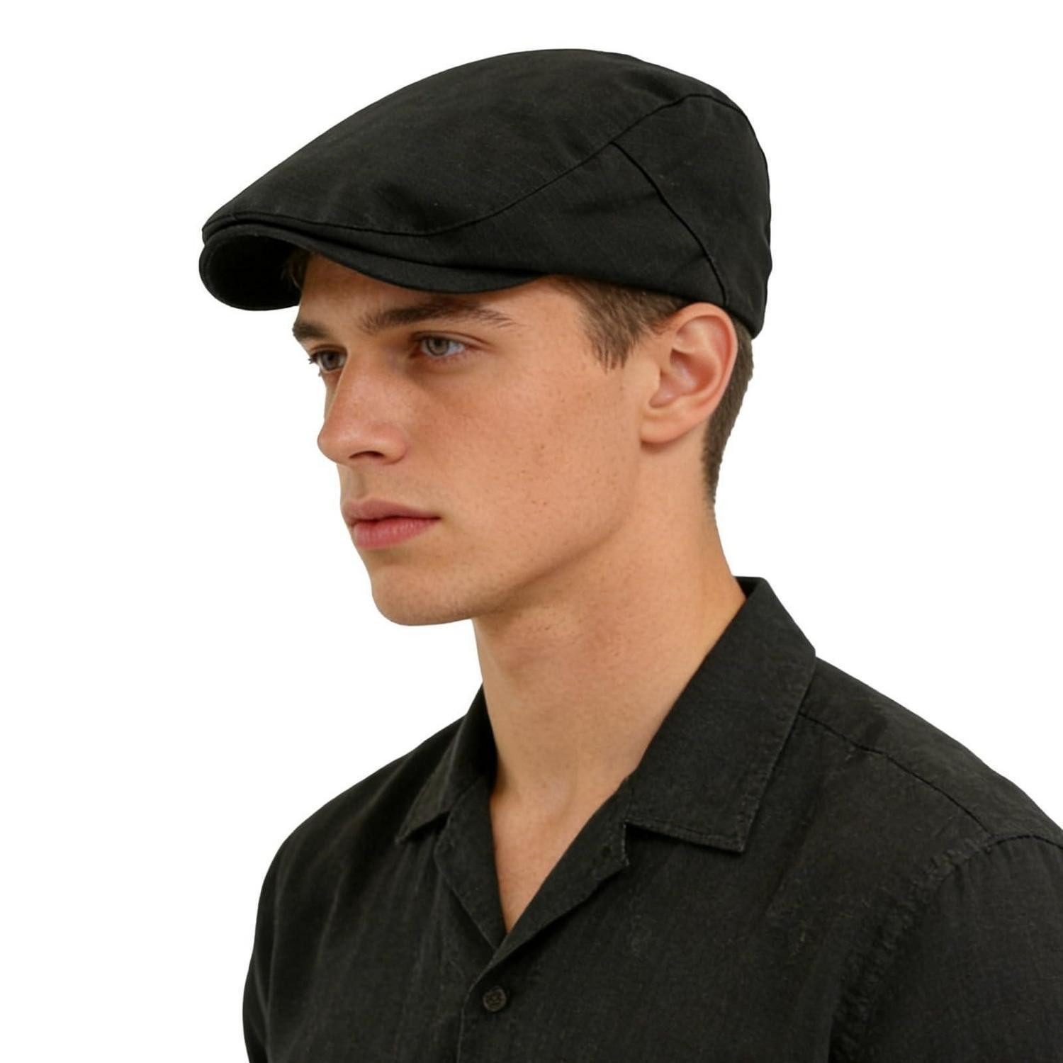 Schiebermütze Schiebermütze Herren Baumwolle Flatcap Futter Einheitsgröße Schwarz