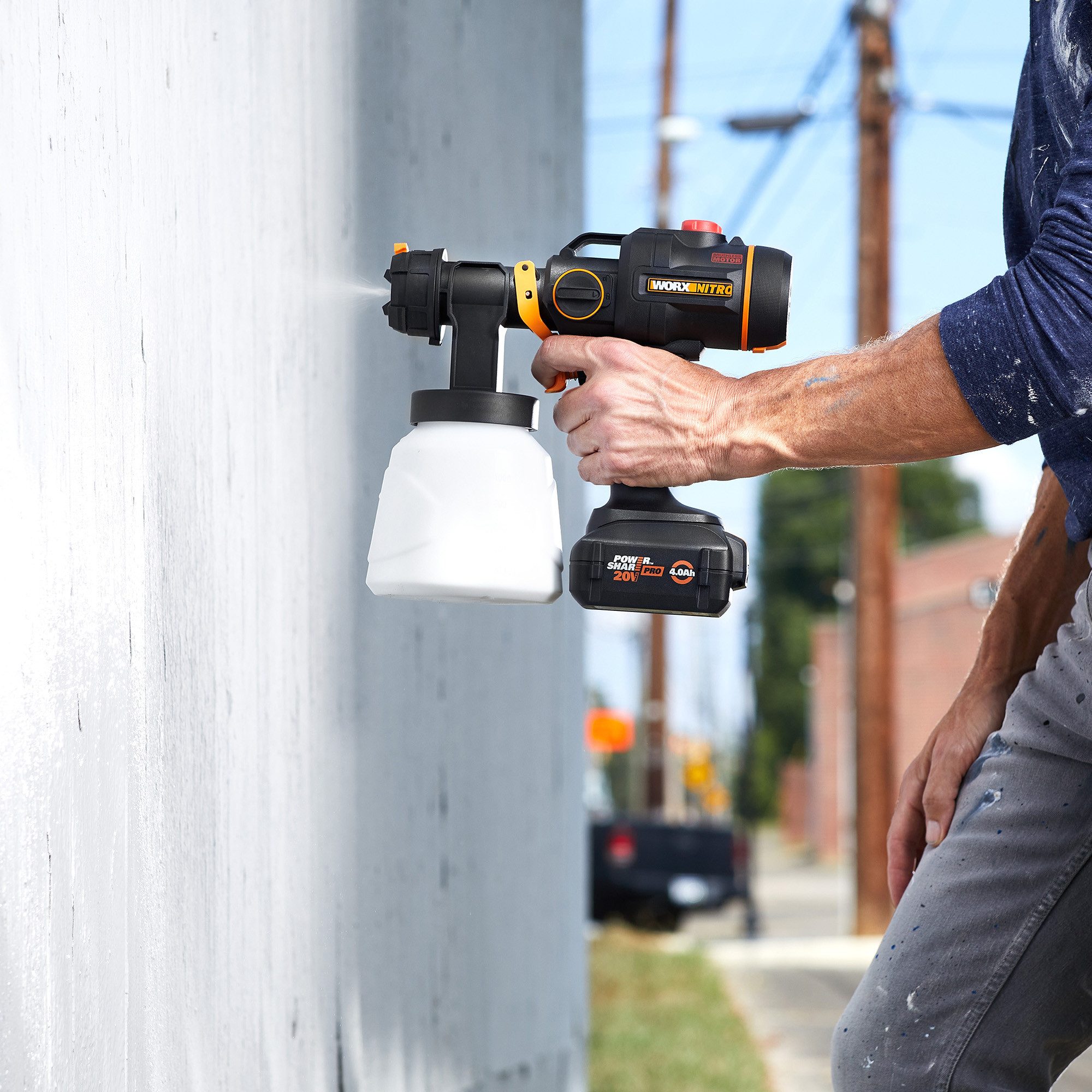 Worx Farbsprühgerät WX020 NITRO, 3 Sprühform & 4 Düsengrößen, inkl. Akku & Schnellladegerät