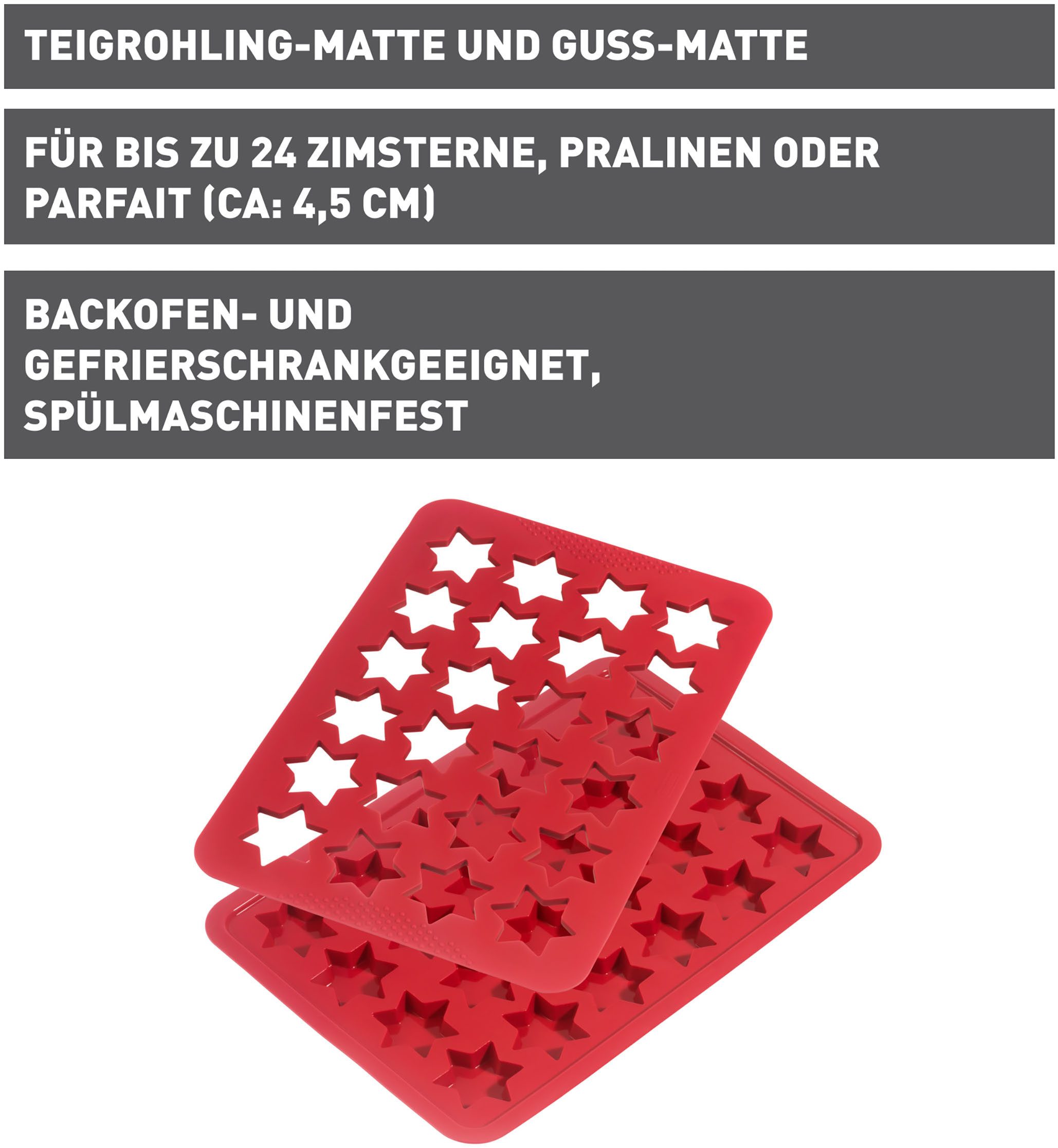 Kaiser Backformen Backform Kaiser, (2-tlg), 24 Sterne, Teigrohling-Matte und Guss-Matte, spülmaschinenfest