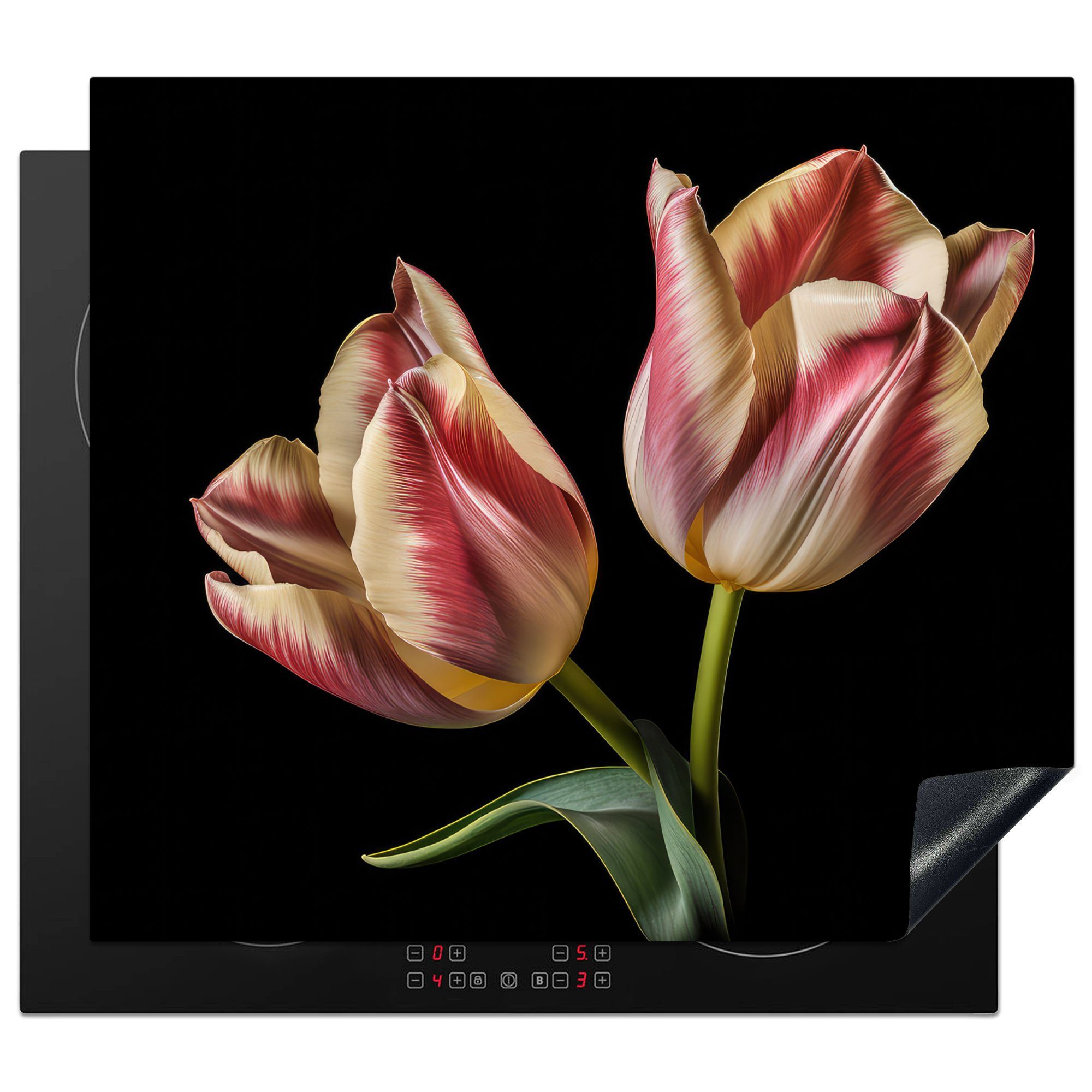 Herdblende-/Abdeckplatte - cm, Natur, Blumen tlg), 60x52 Ceranfeldabdeckung MuchoWow Weiß Vinyl, - - - Rosa Arbeitsfläche (1 Mobile Tulpen nutzbar,