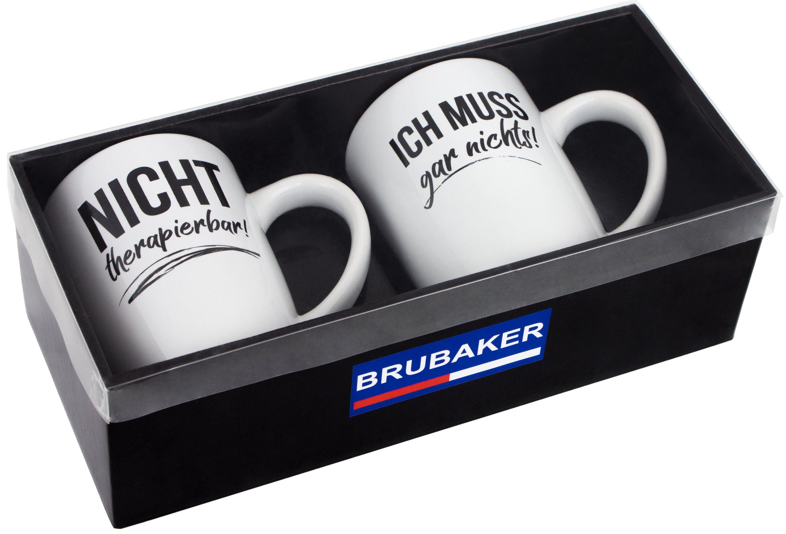 Grußkarte, Spruch MUSS...", Kaffeebecher BRUBAKER Tasse Becher, "NICHT..." Keramik, Motivtassen Kaffeetassen lustig mit Geschenkpackung und in Geschenkset Tassen mit 2er-Set "ICH