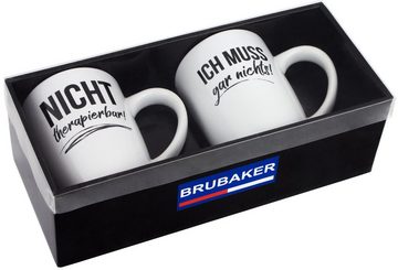 BRUBAKER Tasse 2er-Set Motivtassen "NICHT..." und "ICH MUSS...", Keramik, Kaffeebecher in Geschenkpackung mit Grußkarte, Kaffeetassen Geschenkset Becher, Tassen mit Spruch lustig