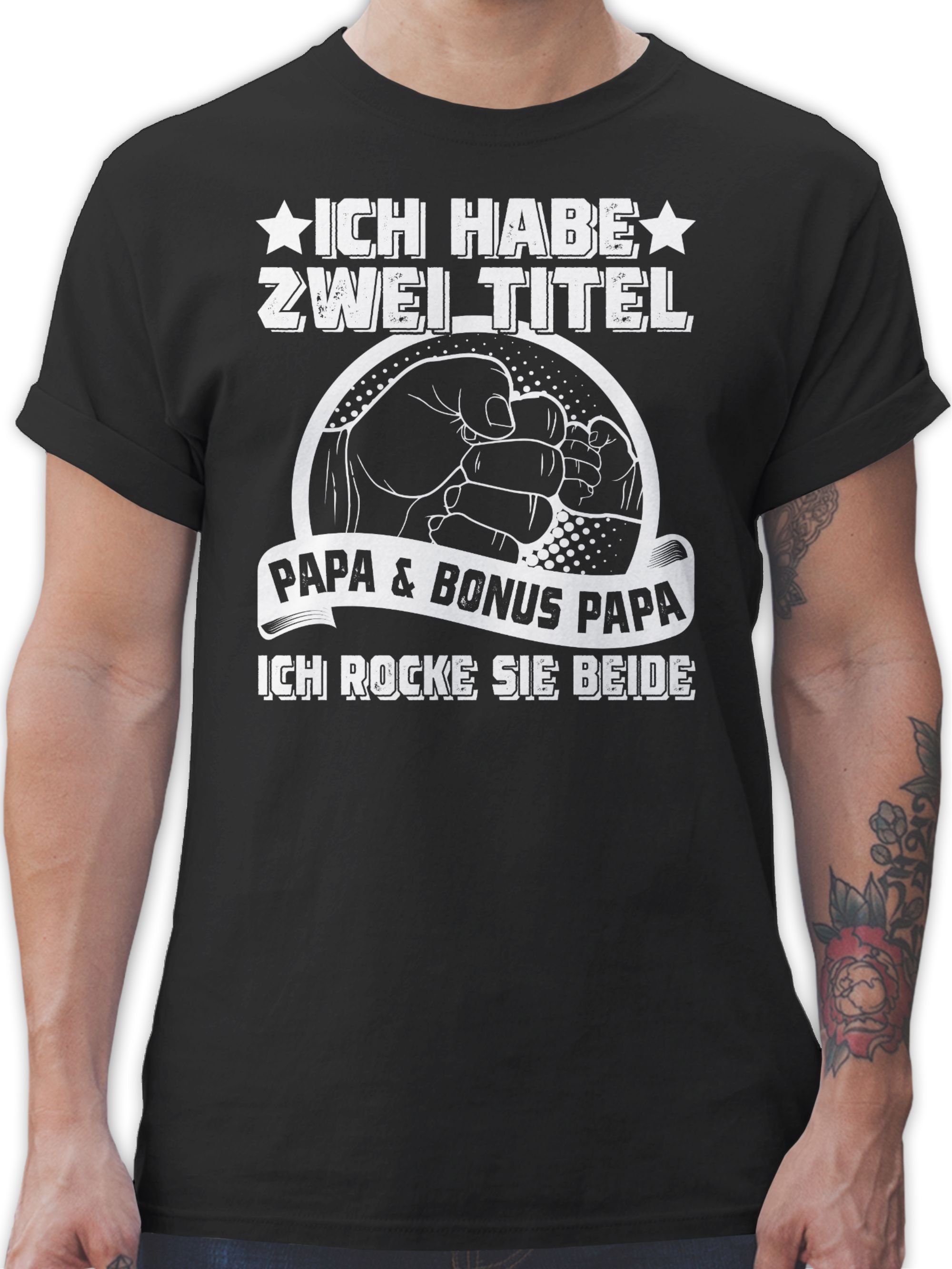 Shirtracer T-Shirt Stiefvater Bonuspapa I Ich habe zwei Titel - Papa und Bonus Papa Vatertag Geschenk für Papa 01 Schwarz