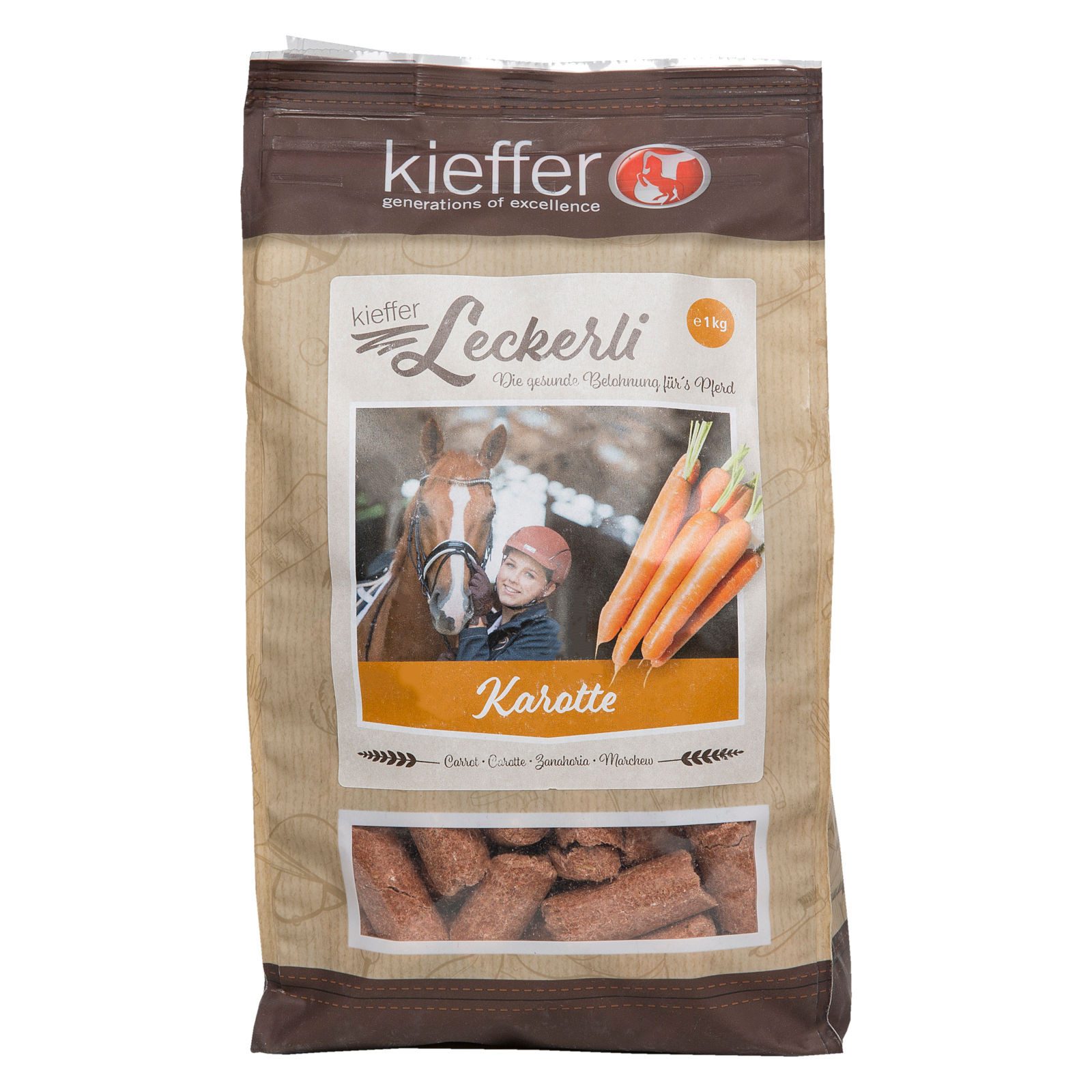 Kieffer Leckerli Karotte - natürlicher Leckerbissen für Pferde - 1 kg, Snack für: Pferd