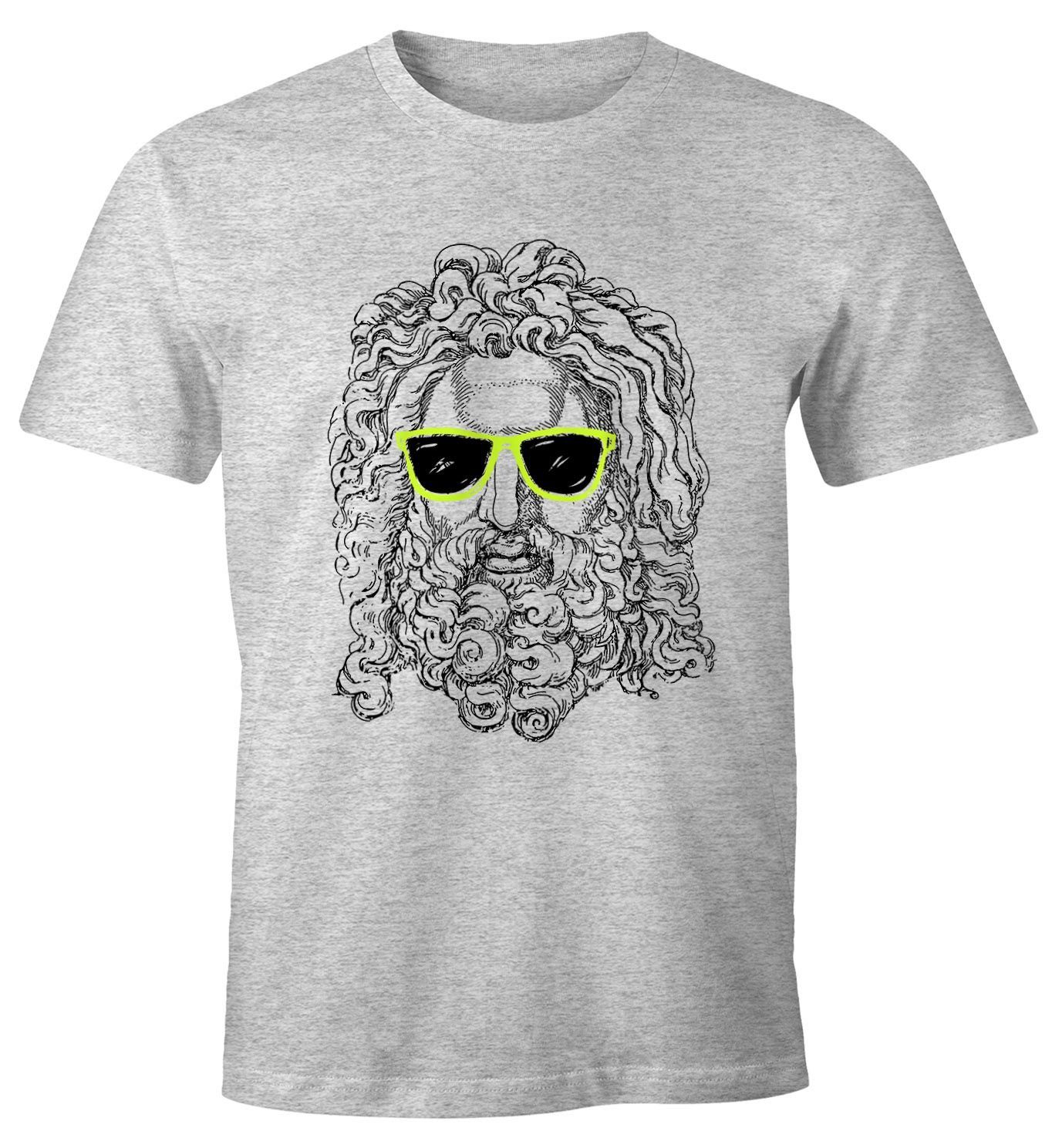 Stylisches Beard Print-Shirt des Herren Sonnenbrille Shirt Moonworks® Sokrates MoonWorks mit grau Beim Print Bart