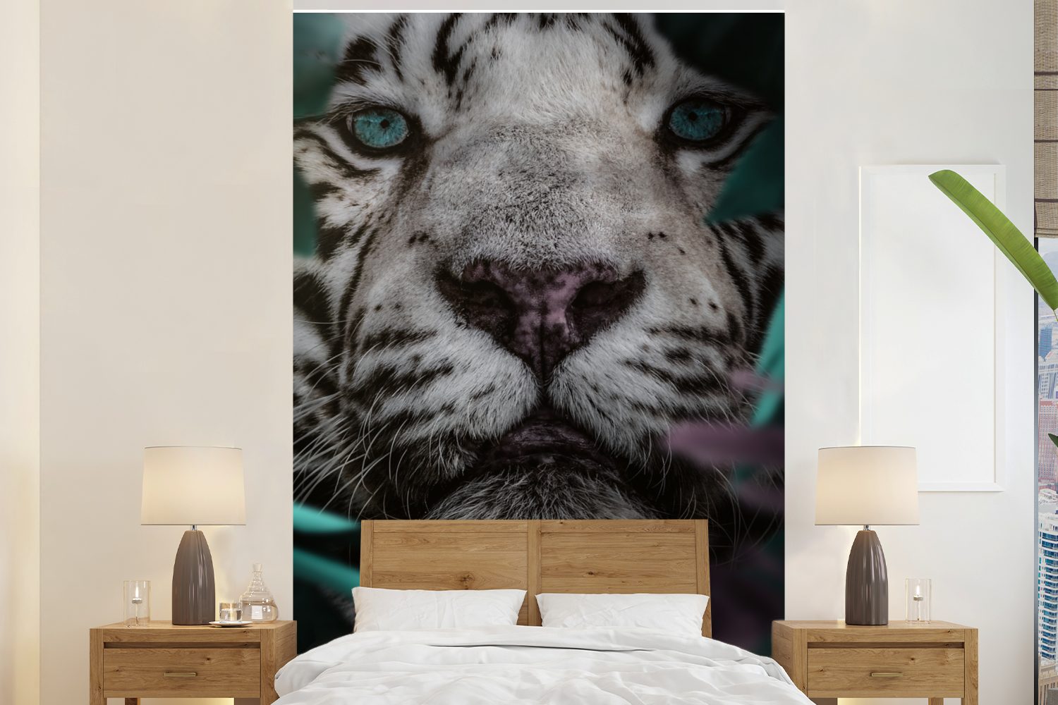 MuchoWow Fototapete Tiger - Weiß - Dschungel, Matt, bedruckt, (3 St), Montagefertig Vinyl Tapete für Wohnzimmer, Wandtapete