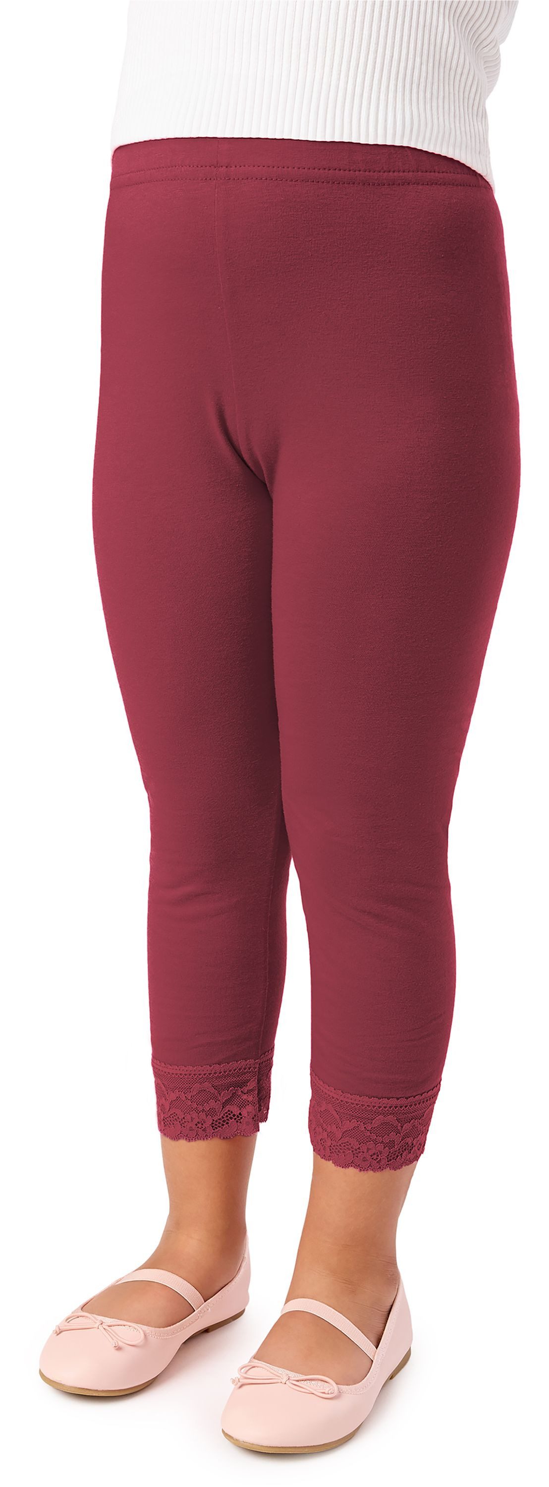 Leggings Mädchen 3/4 Capri Leggings aus Baumwolle mit Spitze MS10-228