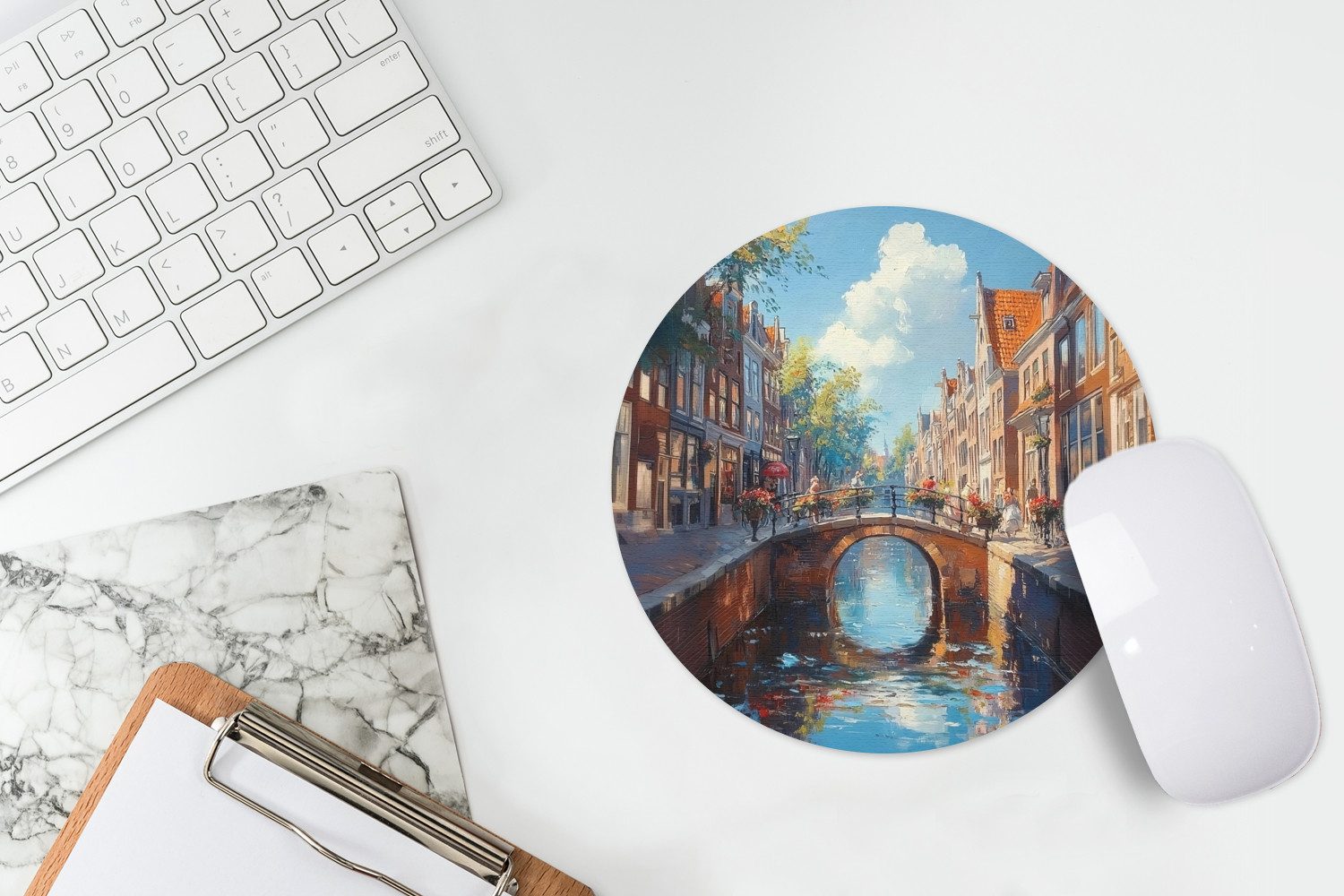 MuchoWow Mauspad Stadt - Graben - Sonne - Radfahren (1-St), Büro für Tastatur und Maus, Mousepad Gaming, Rund 20x20 cm