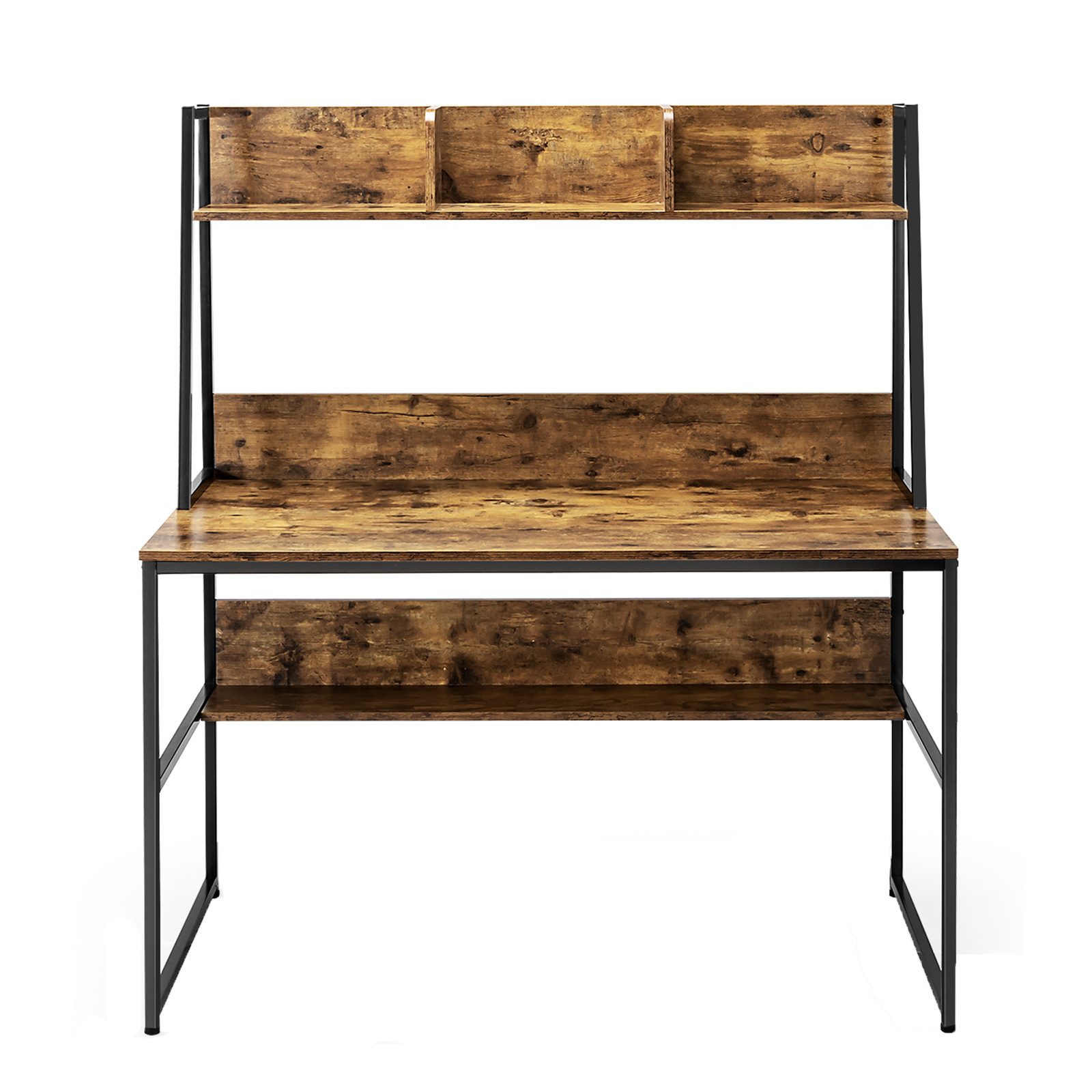 KOMFOTTEU Computertisch Arbeitstisch, mit Bücherregal und 3 Fächern, 120 x 57 x 140 cm