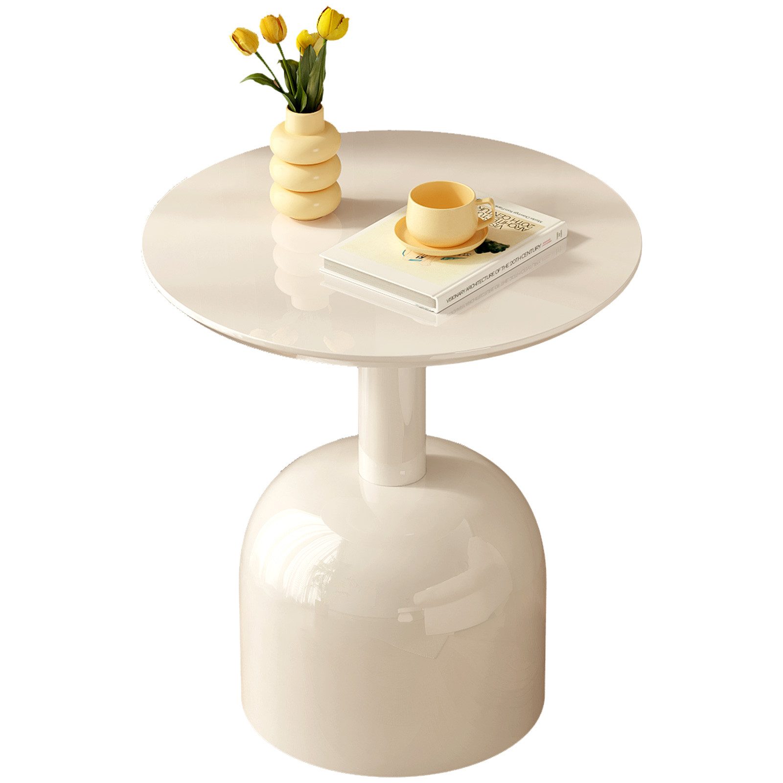 Guyii Beistelltisch Cremeweiß kleiner runder Couchtisch für Wohn-&Schlafzimmer (2-St)