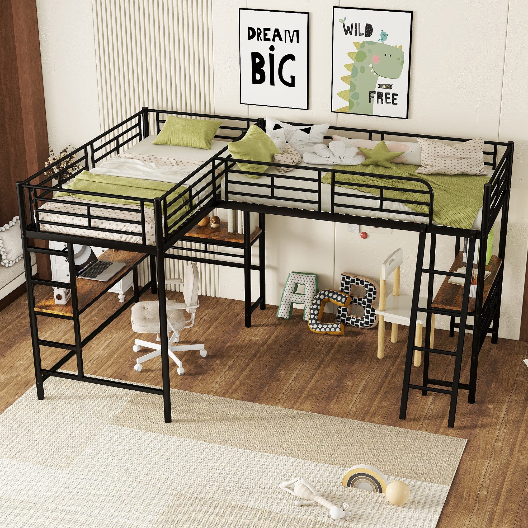 Flieks Hochbett Kinderbett Metallbett 90x200cm mit günstig online kaufen