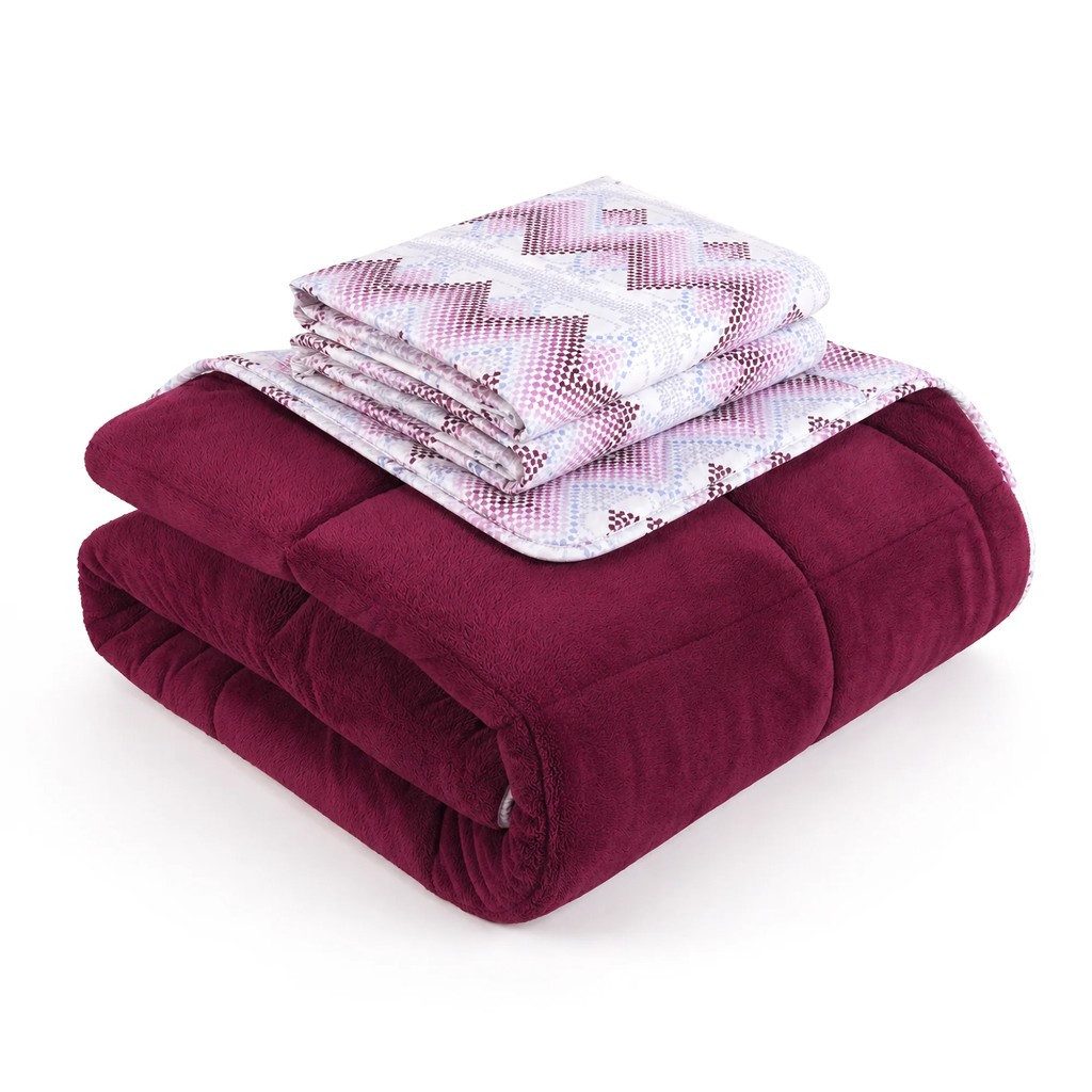 Nordic Schiller 4-Jahreszeitenbett Formeya Luxus-Wellsoft-Steppdecken-Set mit Kissenbezug, Füllung: 300 g/m2 Original-Silikonfaser-Füllung, Bezug: Baumwolle-Polyester / Wellsoft, doppelseitig, in Rot