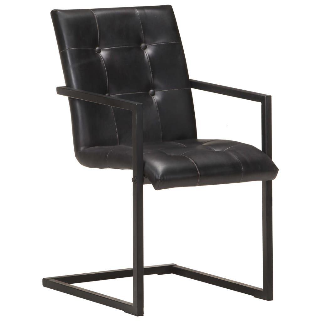 vidaXL Esszimmerstuhl Freischwinger 2 Stk. Schwarz Echtleder (2 St)