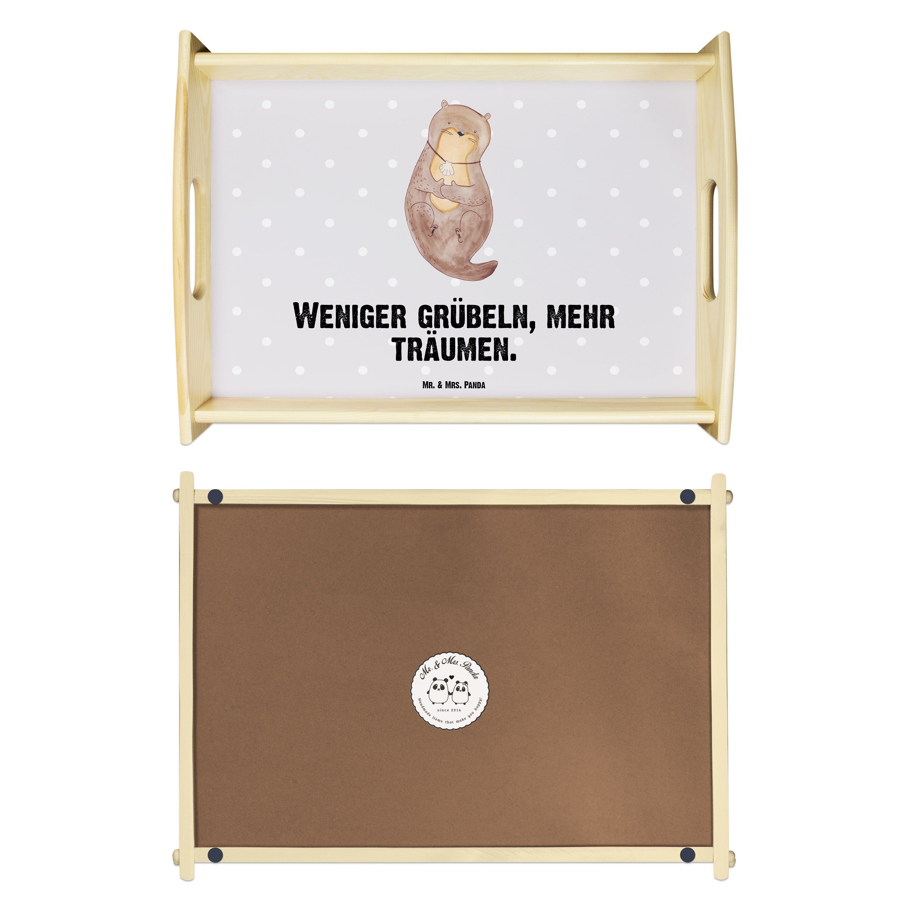 - Muschelmedaillon & Pastell Tablett Mr. (1-tlg) Otter Geschenk, Panda Grau - Echtholz Mrs. lasiert, Küchentablett, mit