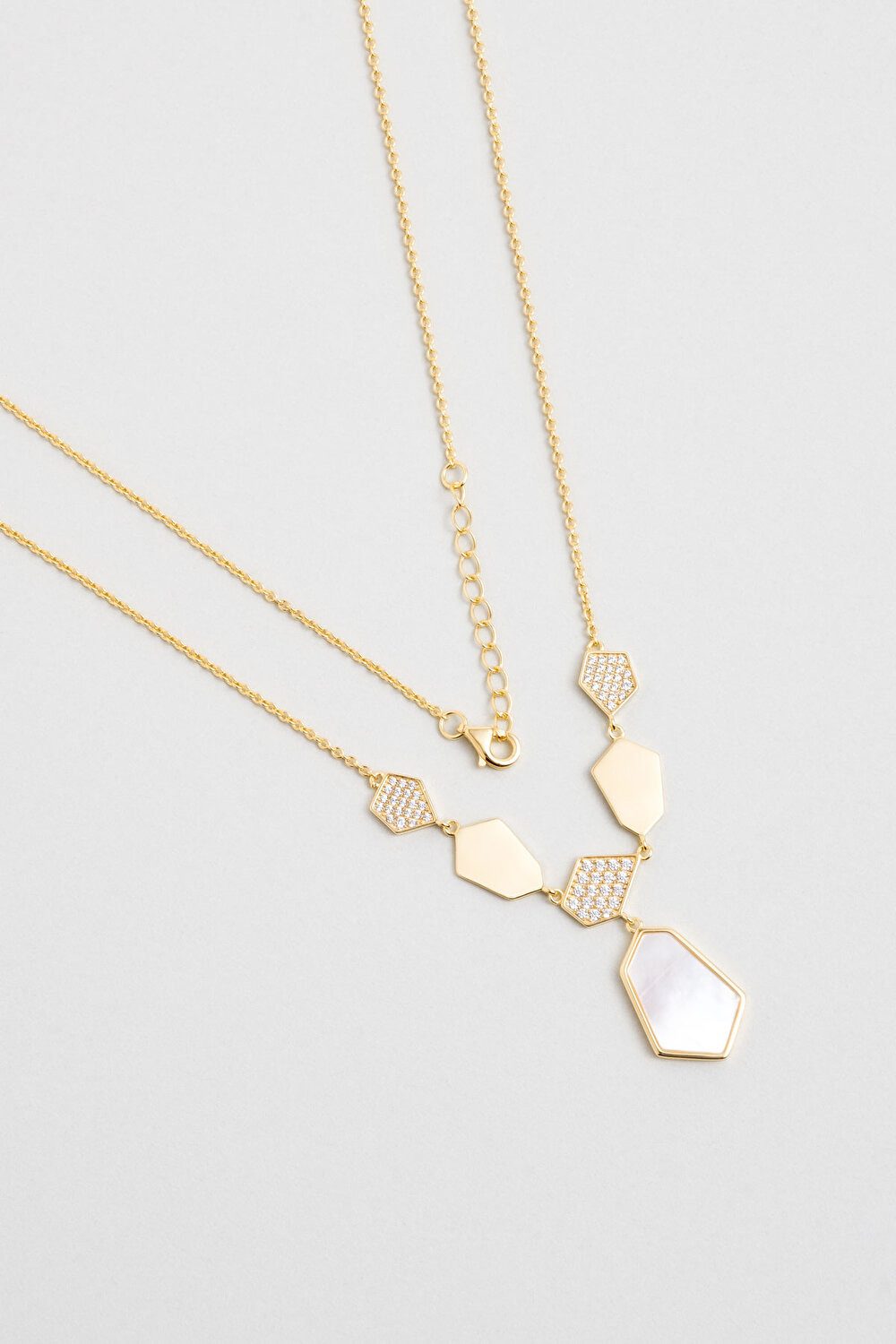 So CHIC... Kette mit Einhänger 18K vergoldete Silber Honigwaben Halskette 45cm