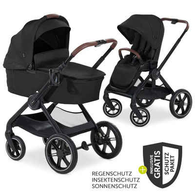 Hauck Kombi-Kinderwagen Walk N Care Set - Black, (7-tlg), Kinderwagen Buggy Set mit Babywanne, Sportsitz, Beindecke, Regenschutz