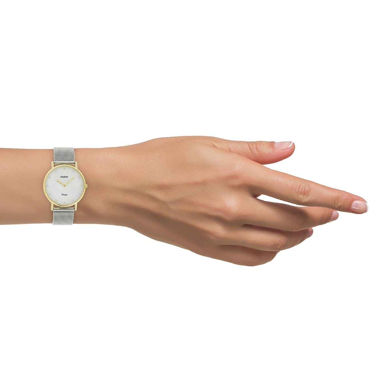 Fashion-Style Oozoo Edelstahlarmband, 32mm) Armbanduhr Damenuhr silber, OOZOO mittel rund, (ca. Quarzuhr Damen