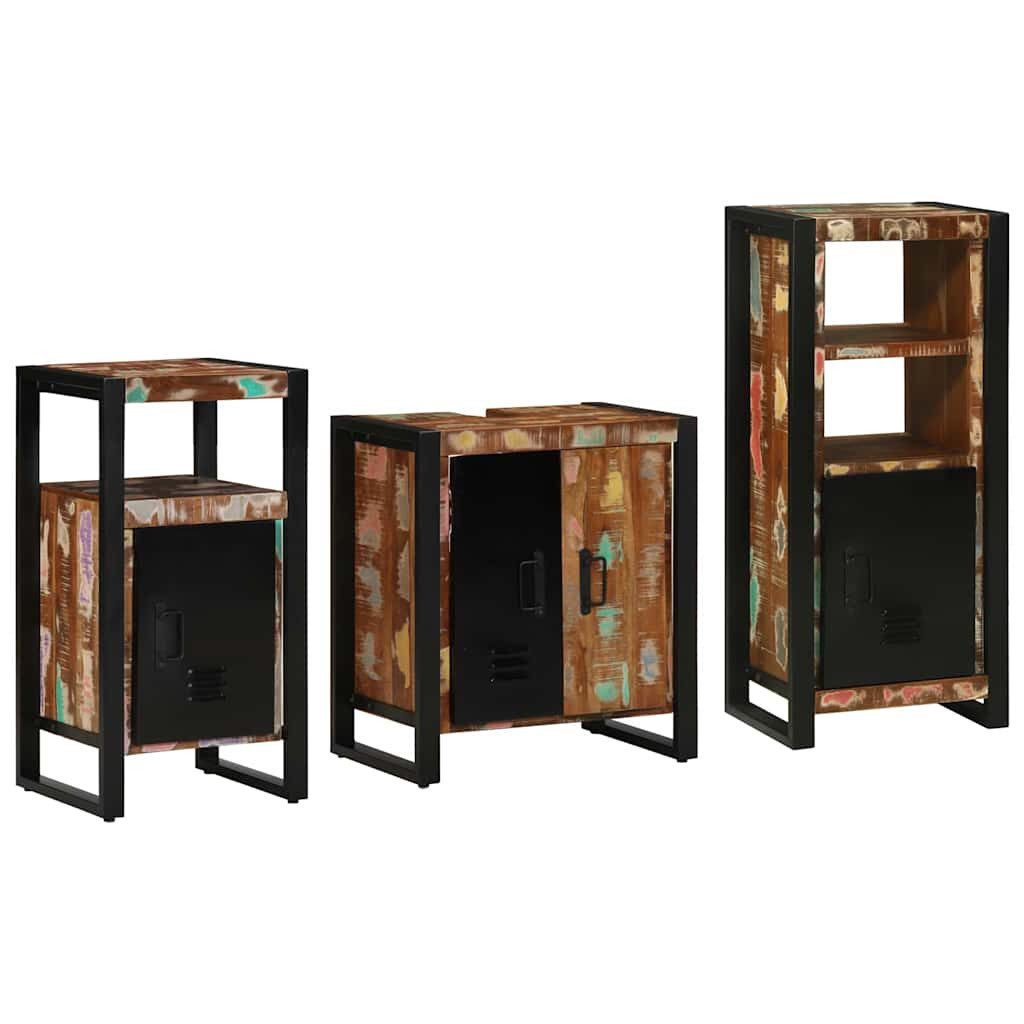 vidaXL Badezimmer-Set Badezimmermöbel-Set mit Regal 3 pcs Massives upgecyceltes Holz, (3-St)