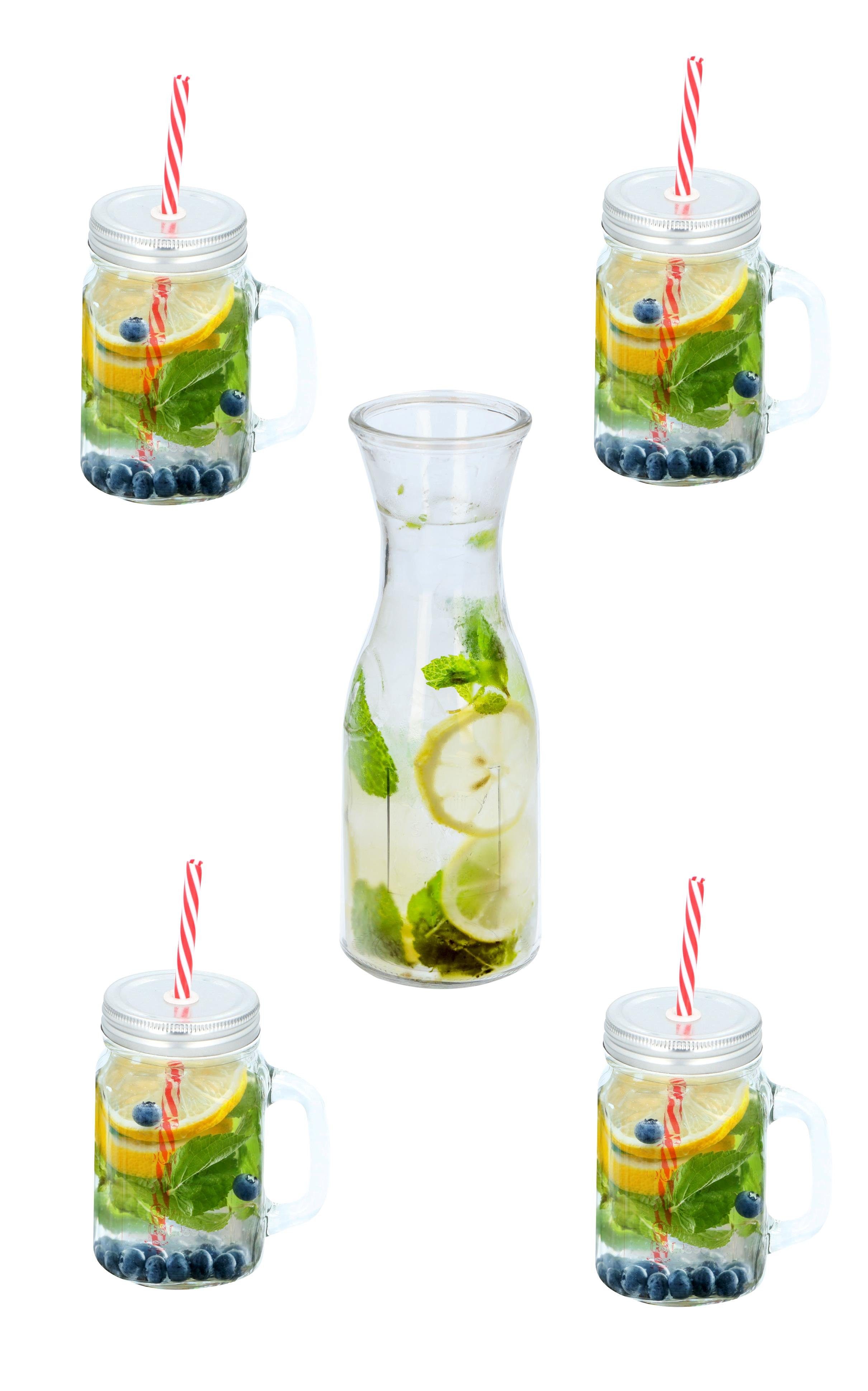 Trinkglässer Alpina* Henkel, Wasserkaraffe,inkl.4tlg. Gläser-Set Deckel, m. Glas,Metall,Kunststoff