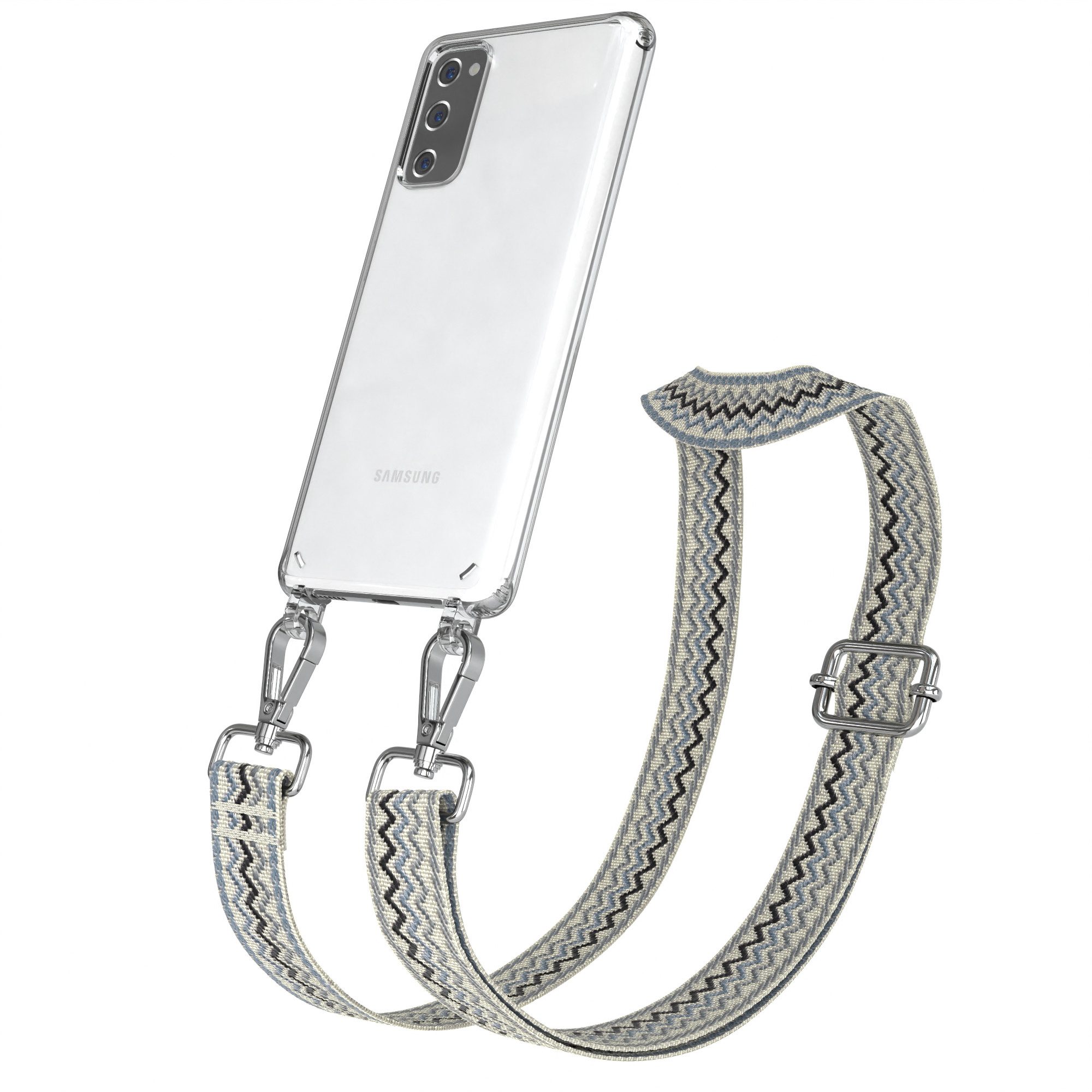 EAZY CASE Handykette Boho Umhängeband für Samsung Galaxy S20 FE / 5G 6,2 Zoll, Backcover Handyhülle zum Umhängen Ersatzkordel Handy Tasche Hellblau
