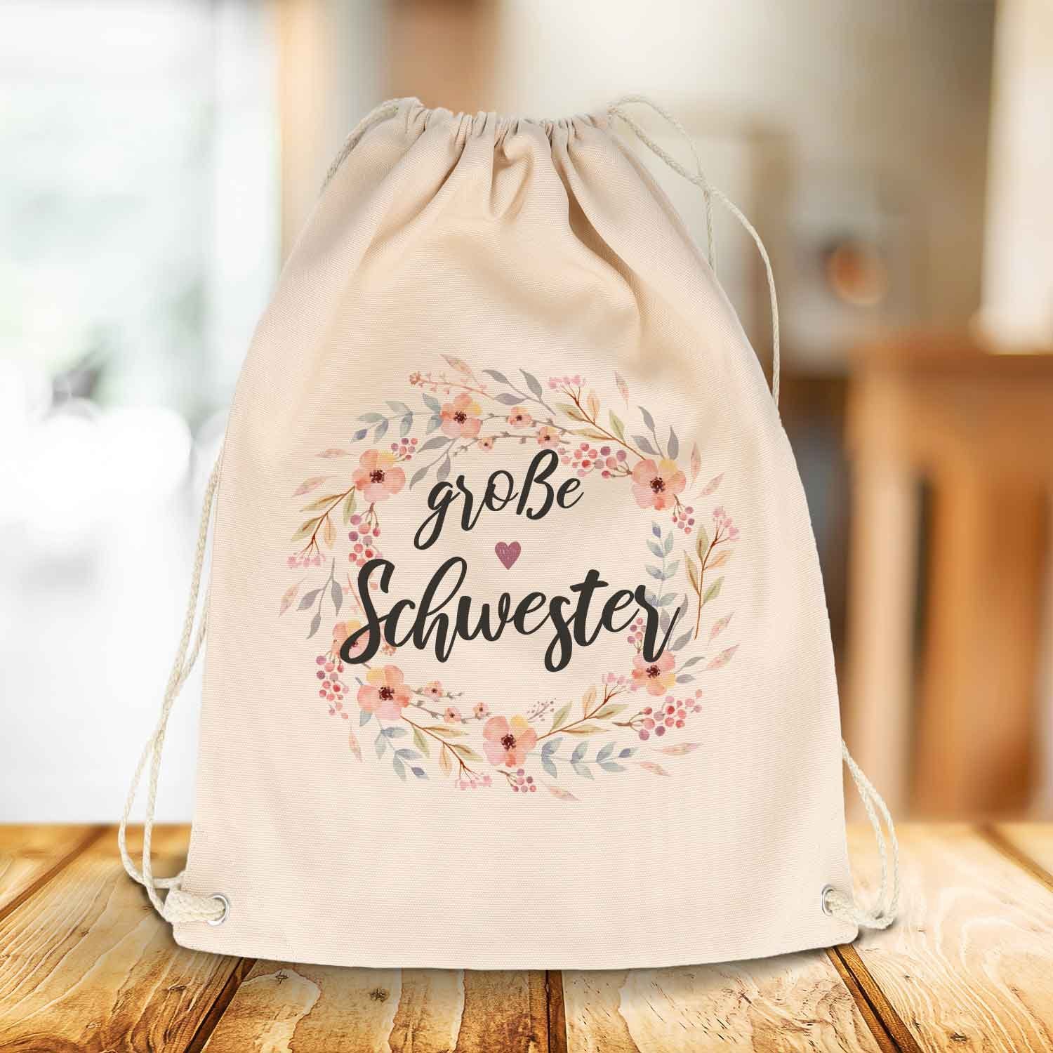 GRAVURZEILE Turnbeutel mit hochwertigem Druck - Große Schwester Design - (Sportbeutel mit Kordelzug, für Sport & Freizeitaktivitäten), 12 Liter 33x45 cm