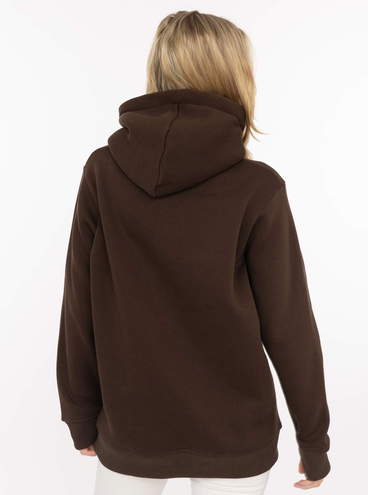 Zwillingsherz Hoodie "Leo Schleife" unifarben, Leomuster-Band an Kapuze vielseitig bind bar, Kängurutasche – Bild 3 von 5