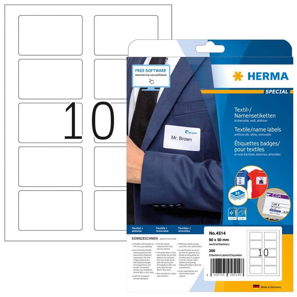 Etikett HERMA Namensetikett 4514 Seide 80x50mm ws 200 St./Pack.