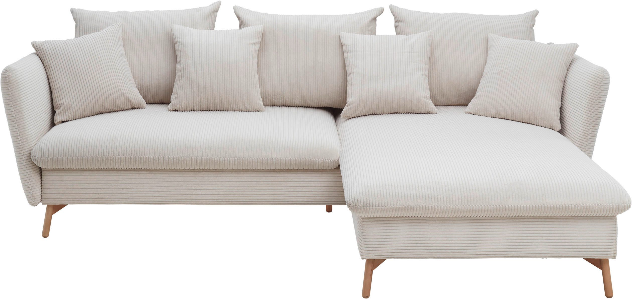 OTTO home Ecksofa MERLE, 258 cm, L-Form, traumhafter Cord, mit Bettfunktion und Bettkasten, Liegefläche 224 x 139
