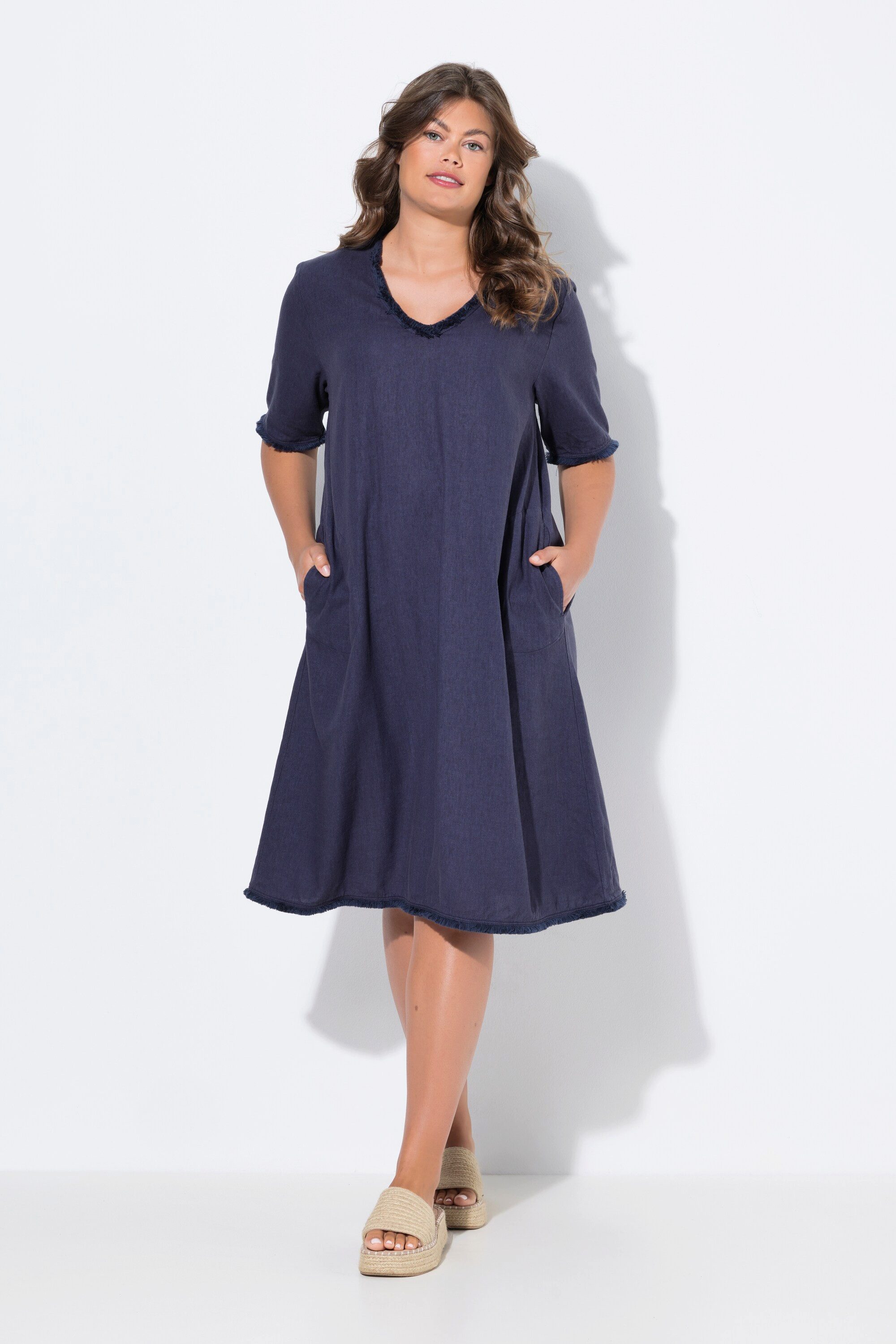 Laurasøn Jerseykleid Leinenkleid V-Ausschnitt 1/2 Arm günstig online kaufen