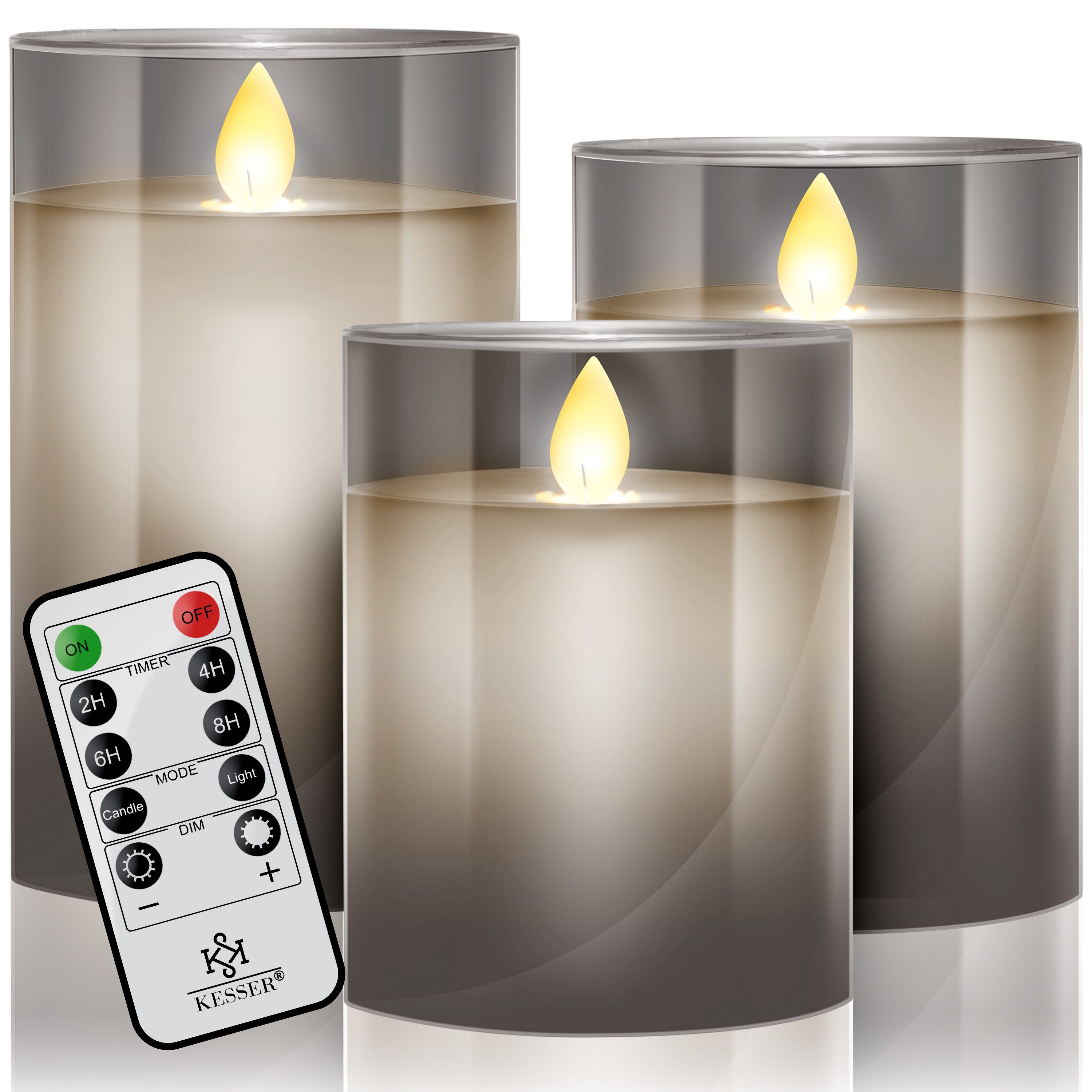 Empfohlene Neuheiten KESSER LED-Kerze, LED Kerzen mit Flammenlose grau Timer Kerze 3er Fernbedienung Set