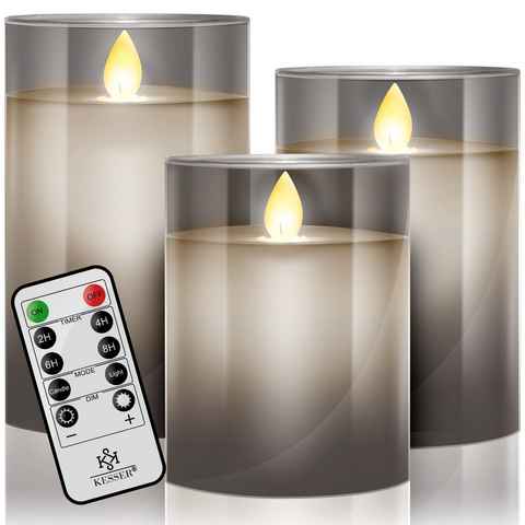 KESSER LED-Kerze, LED Kerzen 3er Set Flammenlose Kerze mit Fernbedienung Timer