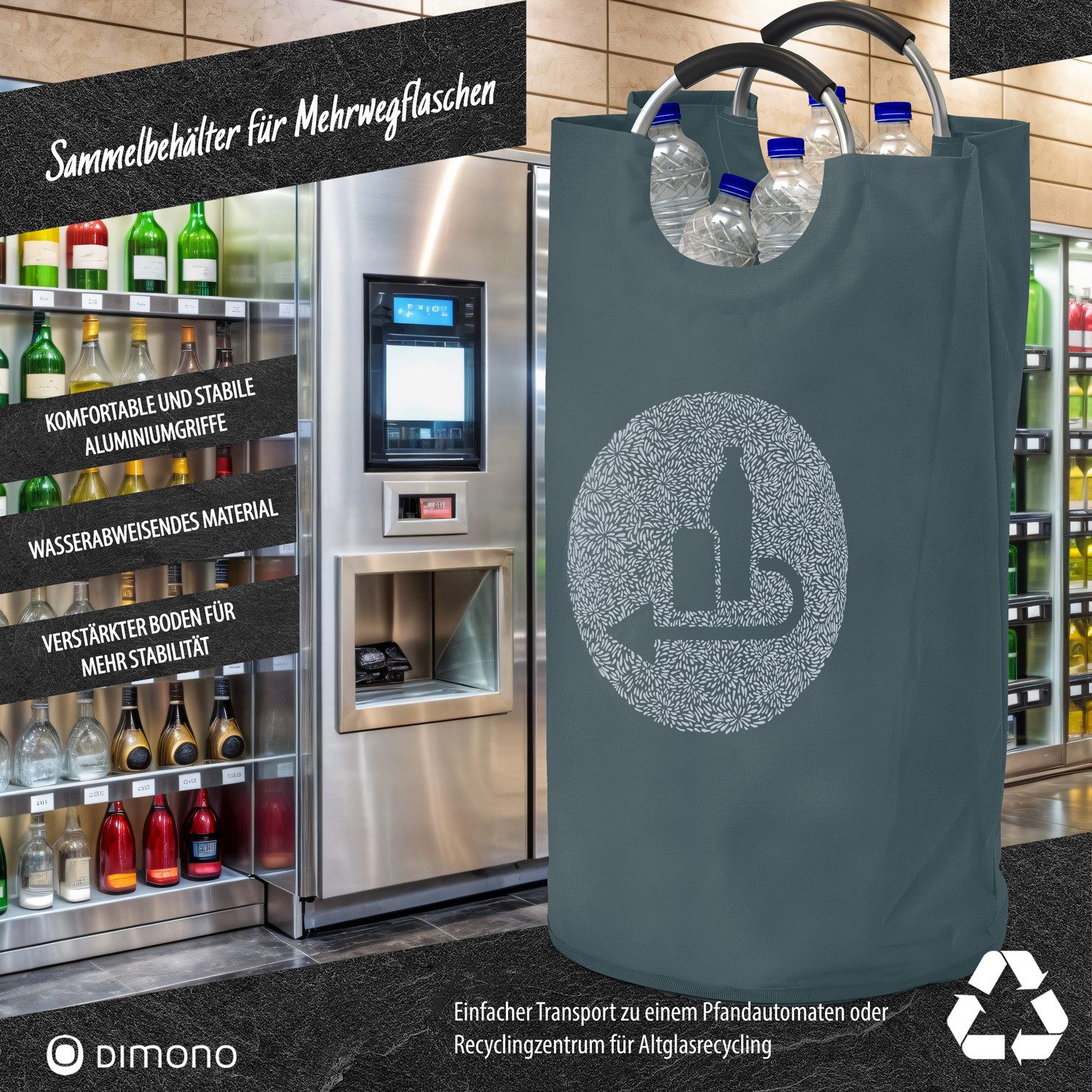 Dimono Flaschensammler Dimono Flaschensammler – Faltbarer Pfandbehälter & Leergutkorb (Leergut-Korb & Spielzeugbeutel, Faltbarer Haushalts-Organizer), Recycling Pfandbehälter