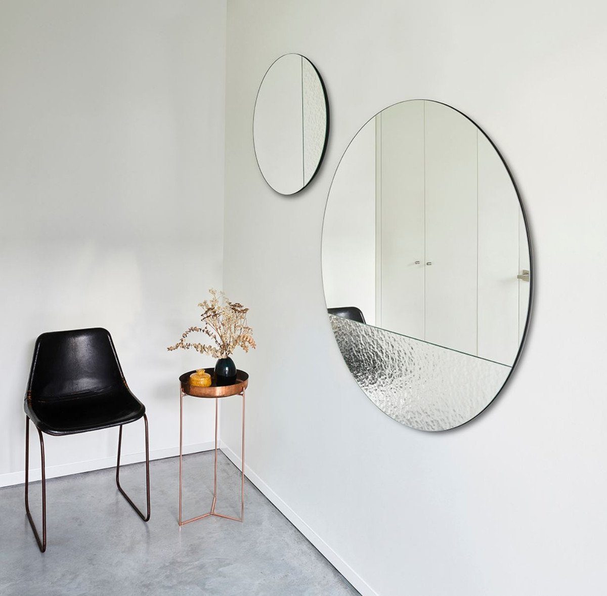 Spiegel - Ø Luxus Spiegel 58 Padrino Wandspiegel - - Wohnzimmer mit - Qualität Casa Luxus strukturierter Garderoben cm Spiegel Wandspiegel Oberfläche Runder