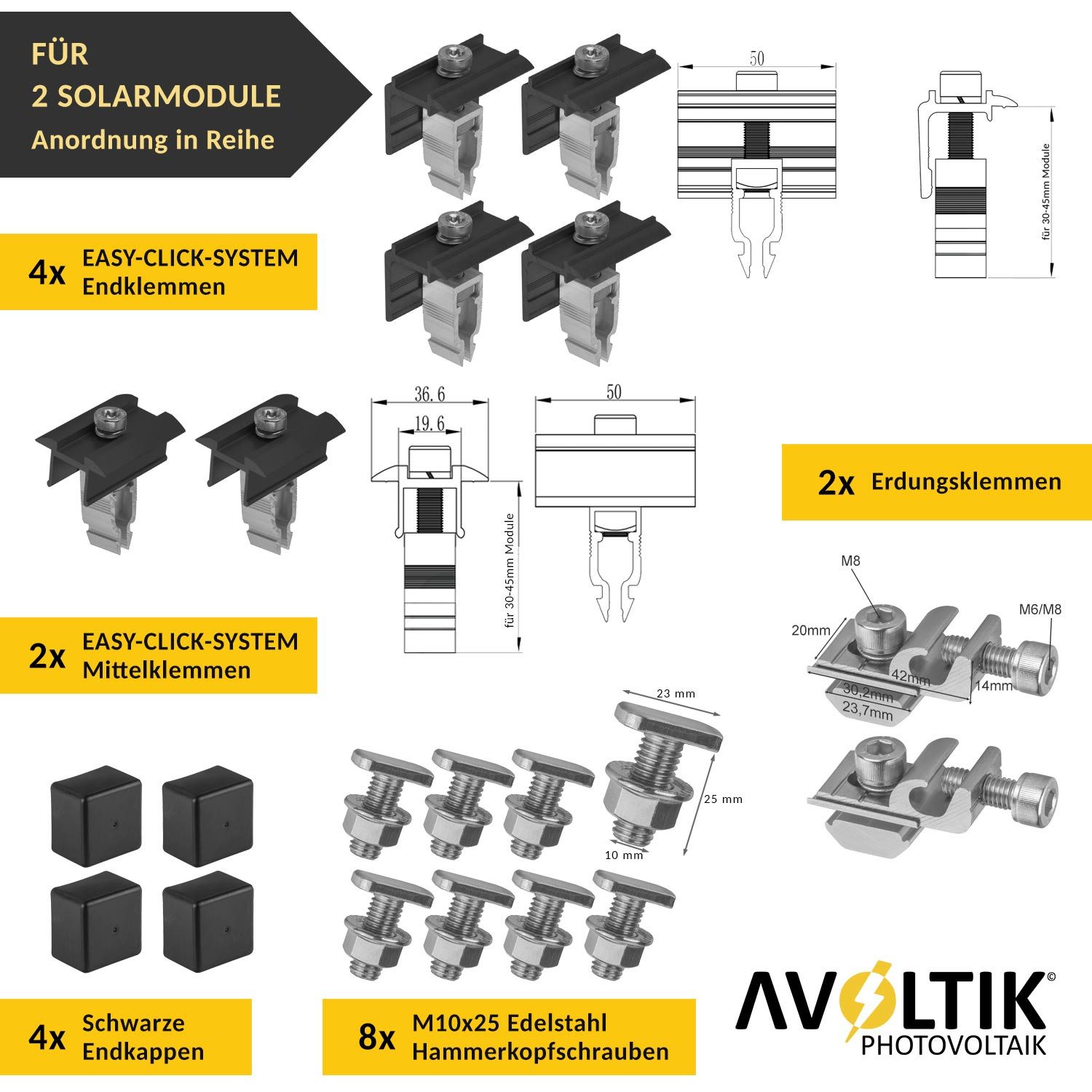 avoltik Solarmodul-Halterung Solar-Halterung Ziegeldach Montageset Dach Befestigung f 2 Solarmodule, (Avoltik Solarhalterung Ziegeldach Montageset Dach Befestig – Bild 4 von 5
