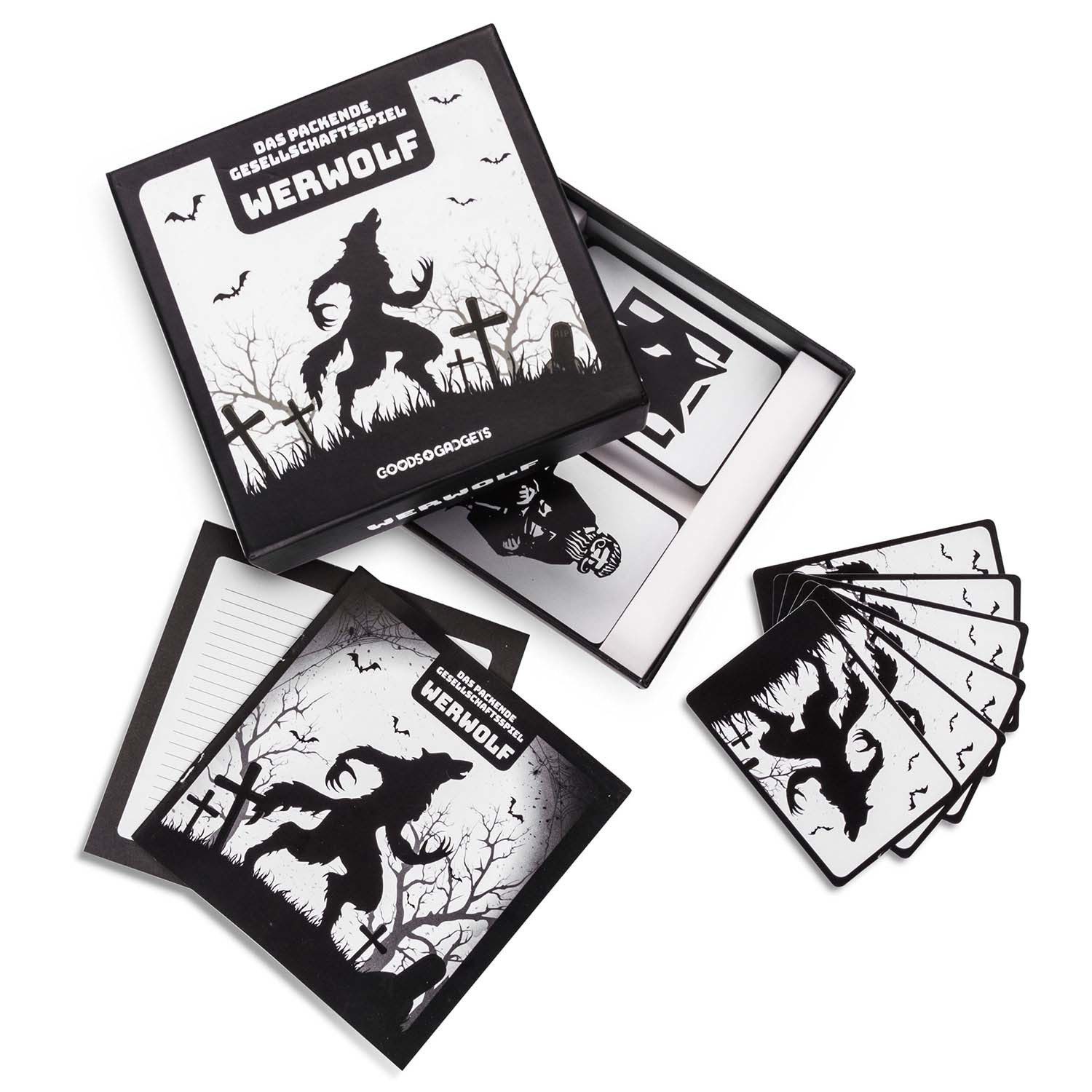 Goods+Gadgets Spiel Werwölfe Party Rollenspiel Deluxe – Spiel mit 30 Charakterkarten, Original Werwolf Kartenspiel, Gesellschaftsspiel
