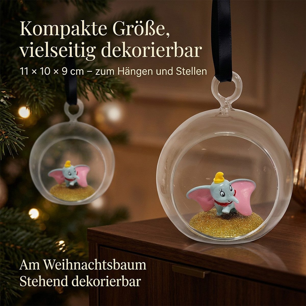 Disney Christbaumschmuck Weihnachtskugel Dumbo 3D-Figur, 11 × 10 × 9 cm