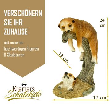 Kremers Schatzkiste Gartenfigur Erdmännchen Mama mit Kind auf Ast Figur Gartenfigur 24 cm Meercat