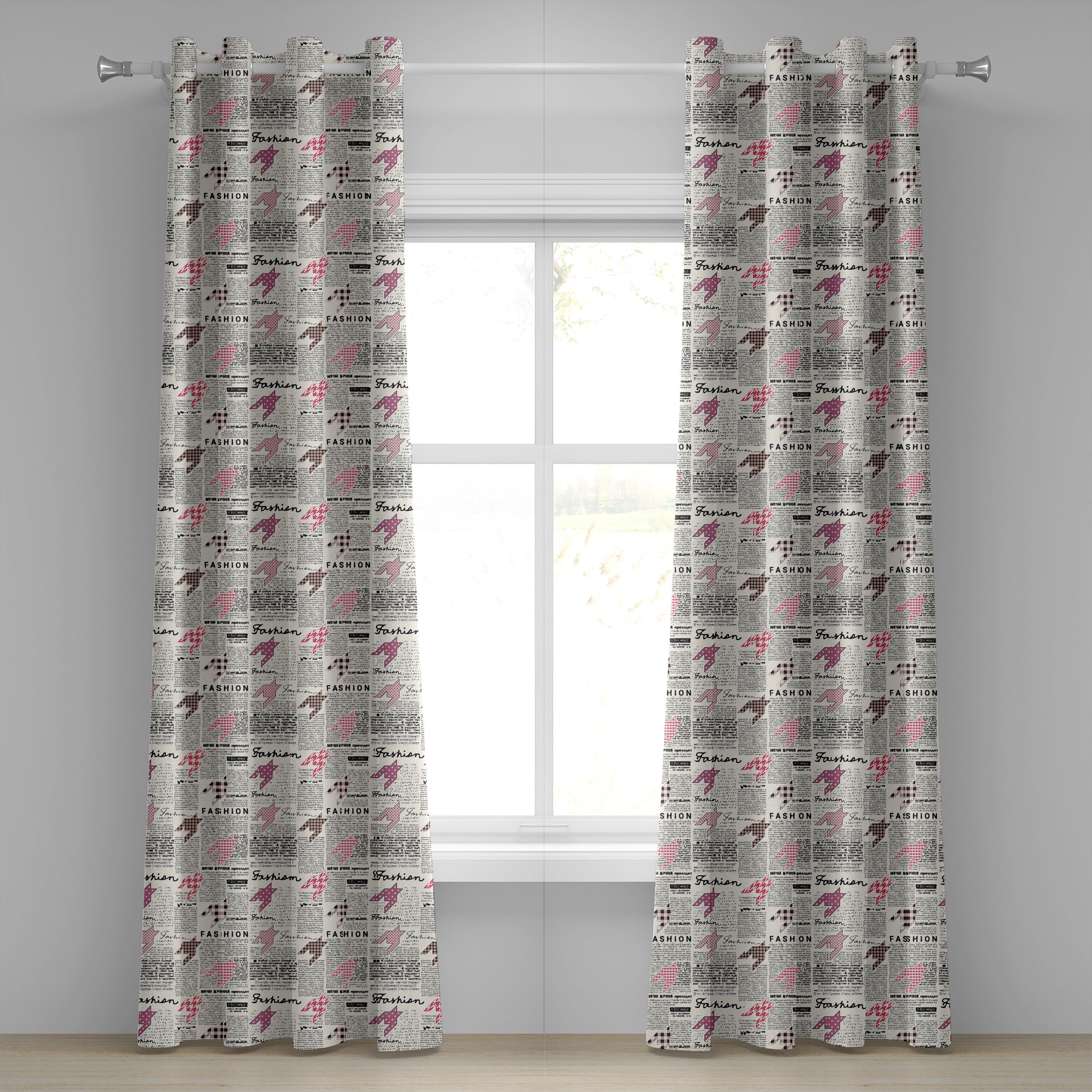 Gardine Abakuhaus, für Schlafzimmer Dekorative Fashion Wohnzimmer, Magazine Retro 2-Panel-Fenstervorhänge Nachrichten