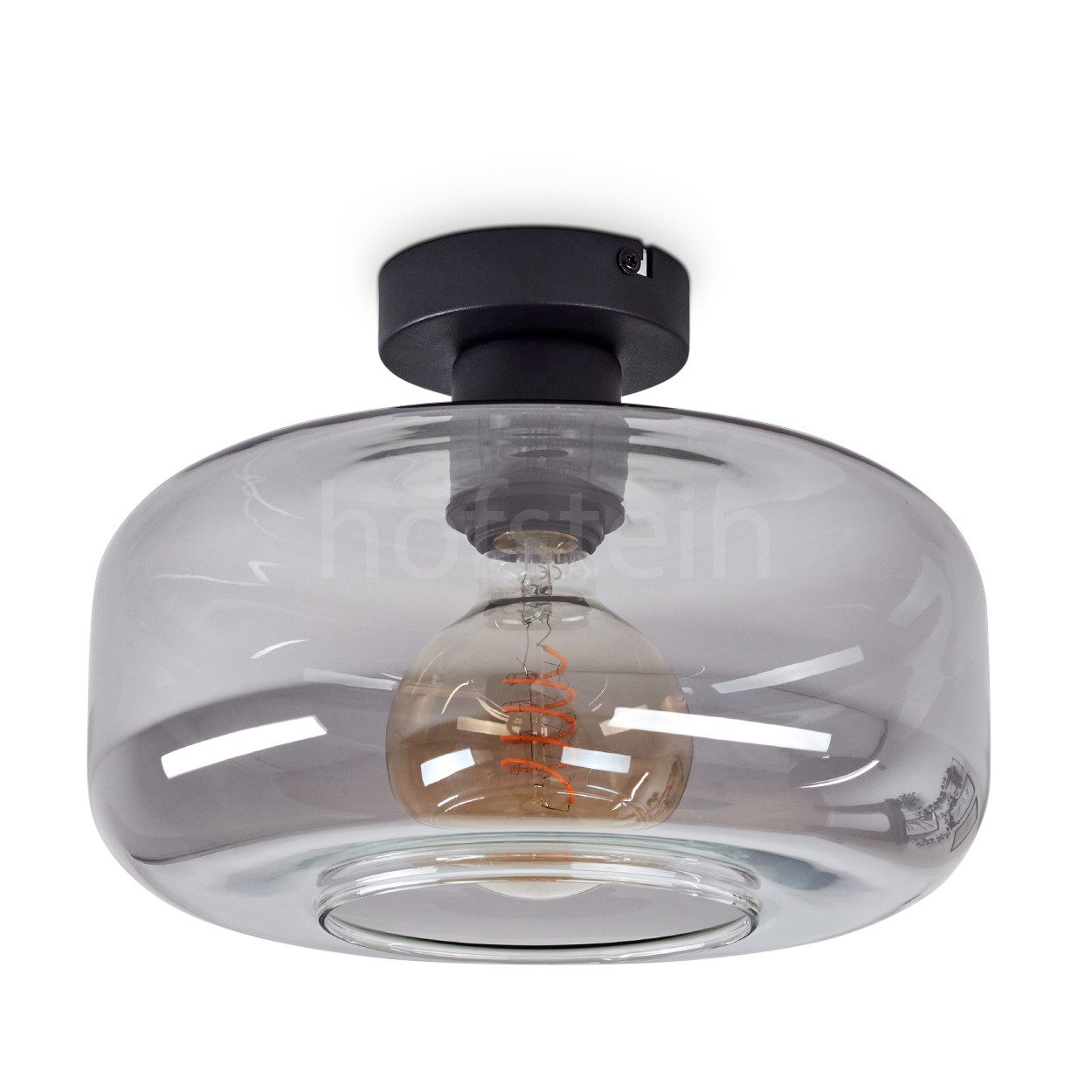 hofstein Deckenleuchte »Vizzini« moderne Deckenlampe aus Metall/Glas in Schwarz/Rauchfarben, ohne Leuchtmittel, Leuchte im Retro/Vintage-Design mit Schirm aus Glas (27cm), 1xE27