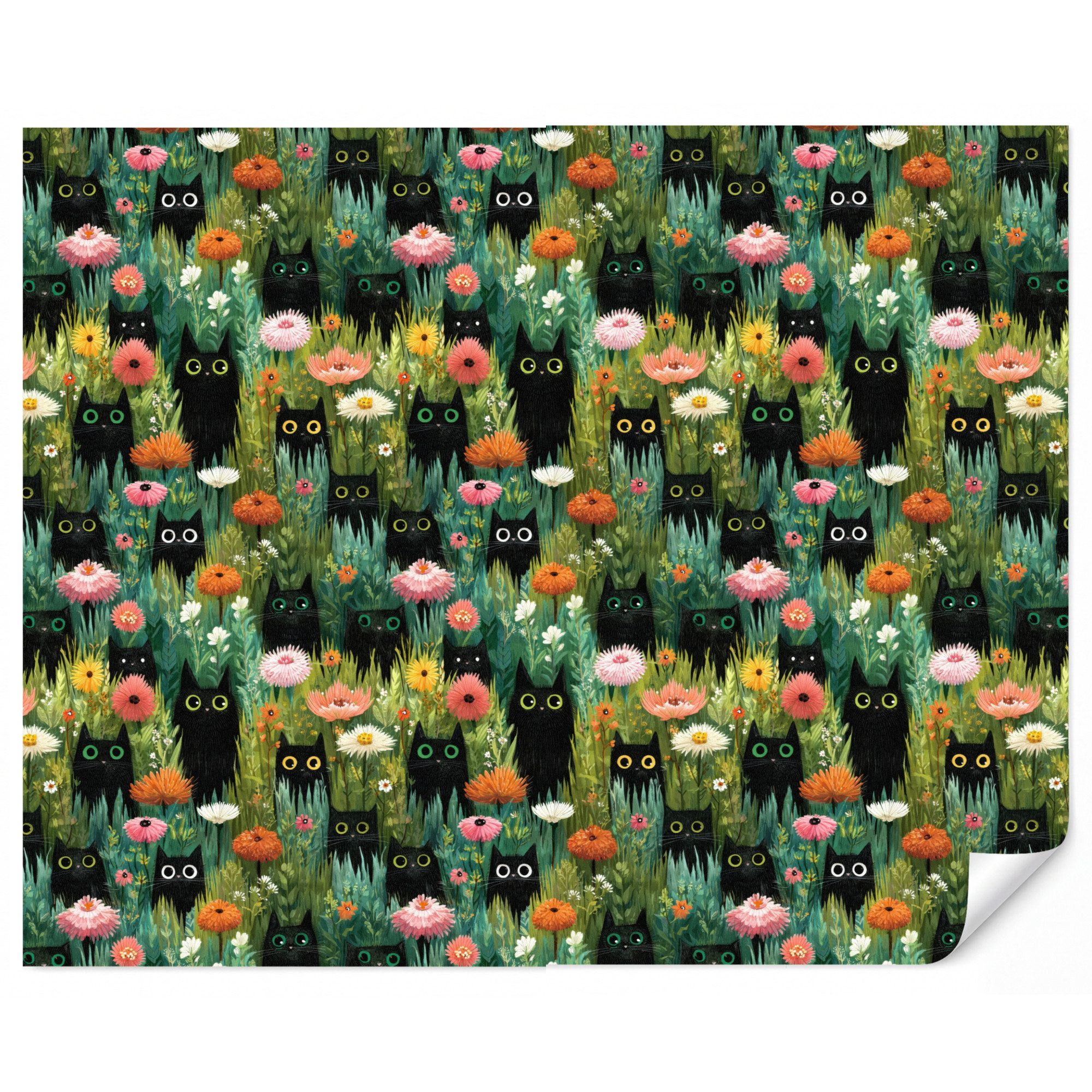 OnlyWow Fototapete Kinderzimmer - Katzen - Blumen - Farbenfroh, Matt, bedruckt, Wanddekoration, Wandtapete, Schlafzimmer 260x220cm