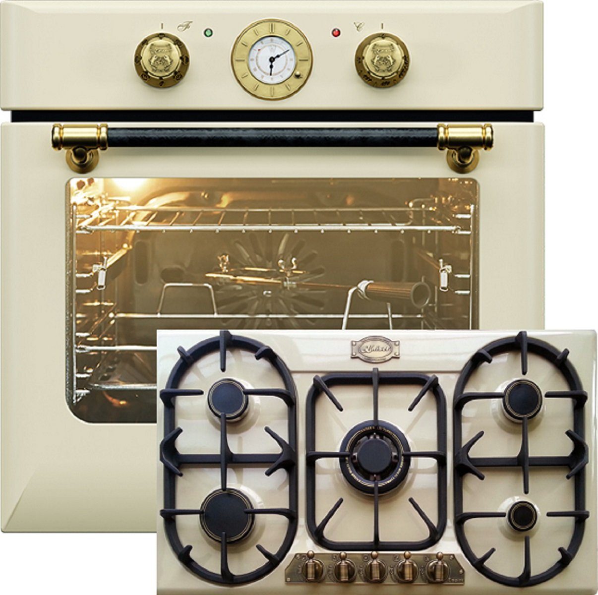 Kaiser Küchengeräte Backofen-Set EH 6432 ElfBE Eco+KG 9325 ElfEm/3, Retro Einbau Backofen Elektro 68 L+Gaskochfeld 90 cm