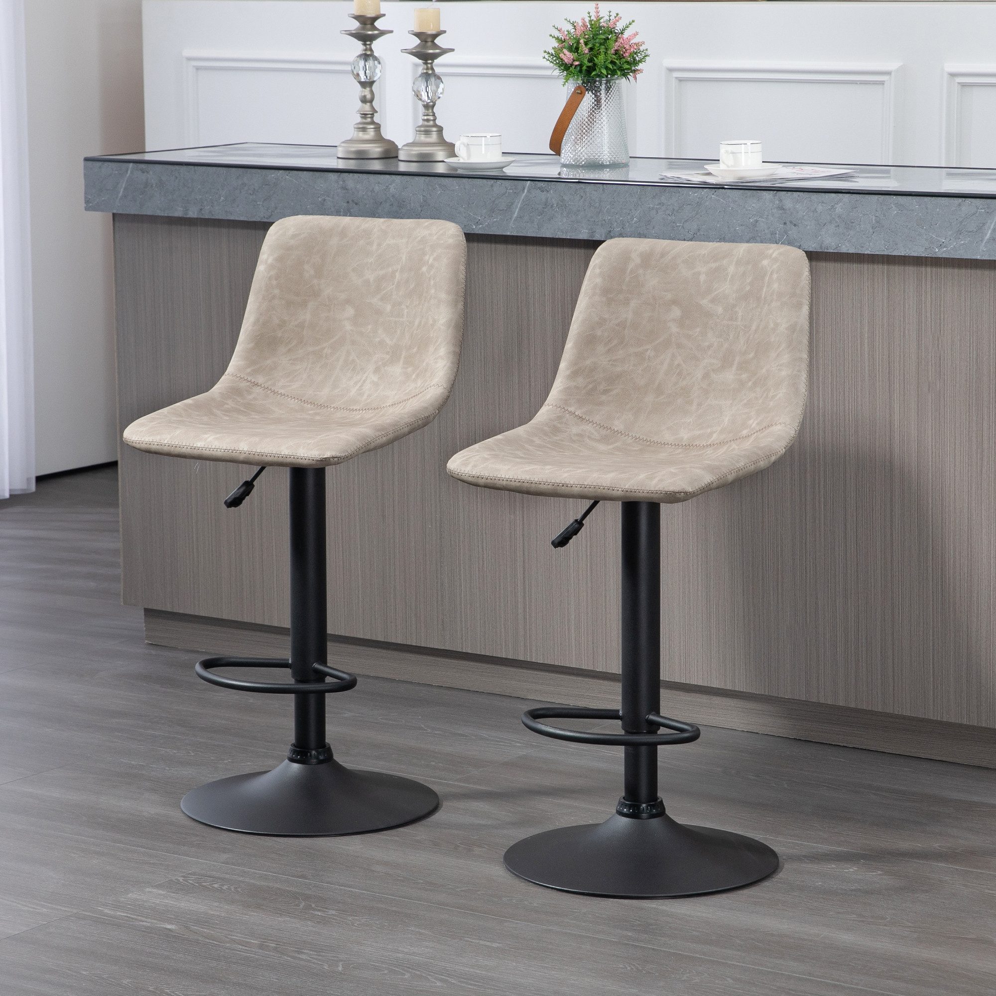 HOMCOM Barhocker 2er-Set, mit Fußstütze, Kunstlederbezug, günstig online kaufen