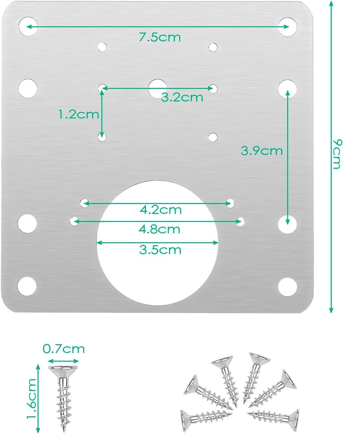 Zengi Möbelbeschlag Scharnier-Reparaturplatten Edelstahl 304 9×9 cm Schranktüren Möbel (Set, 10 St., mit 60 Schrauben), Rostfrei, stabil, zur Verstärkung beschä – Bild 2 von 5