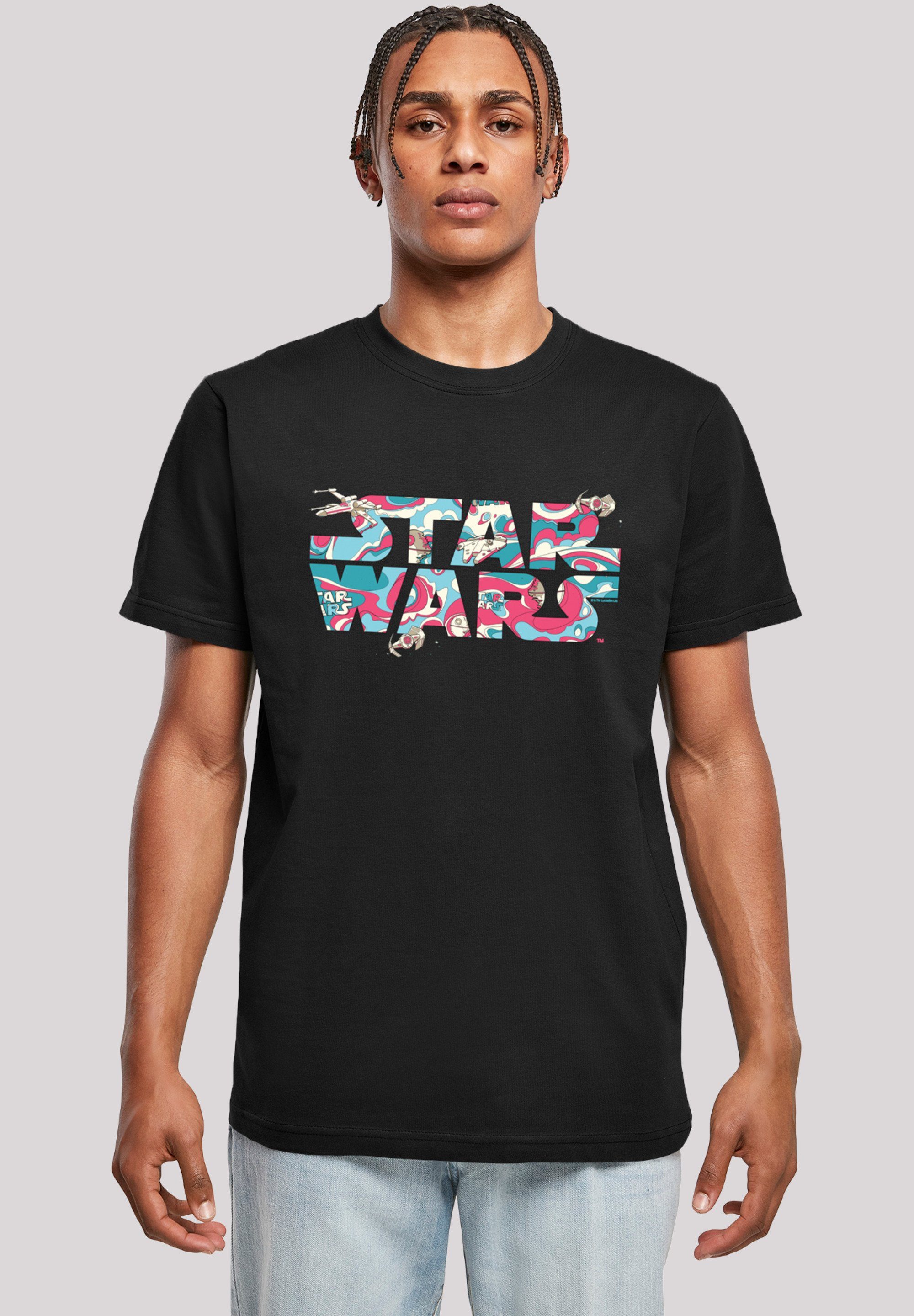 Herren Wavy Kurzarmshirt Star (1-tlg) Round T-Shirt F4NT4STIC Ship Neck with Wars Logo