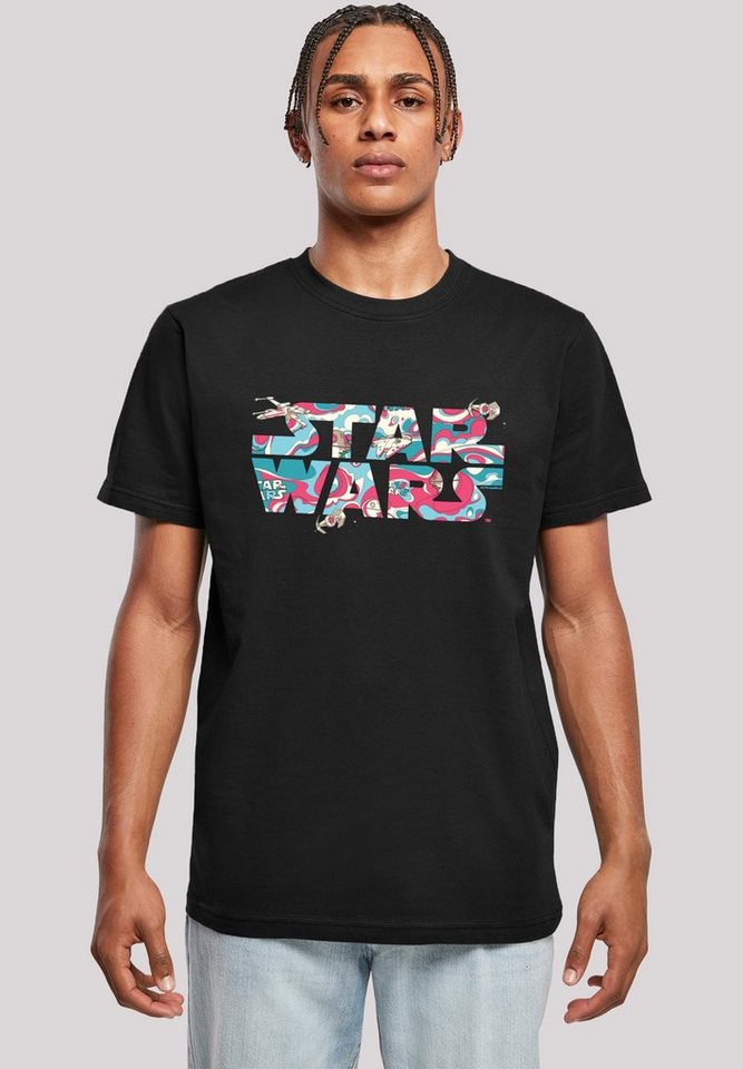 F4NT4STIC Kurzarmshirt Herren Star Wars Wavy Ship Logo with T-Shirt Round  Neck (1-tlg)